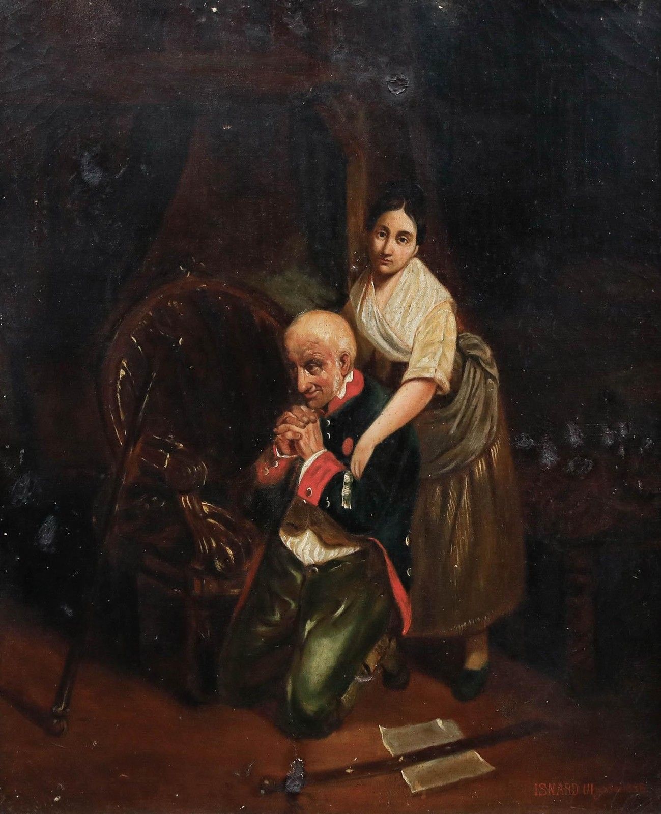 Ulysse Isnard After Claudius Jacquand 1858 Oil, The Prayer Of The Invalid photo furniture