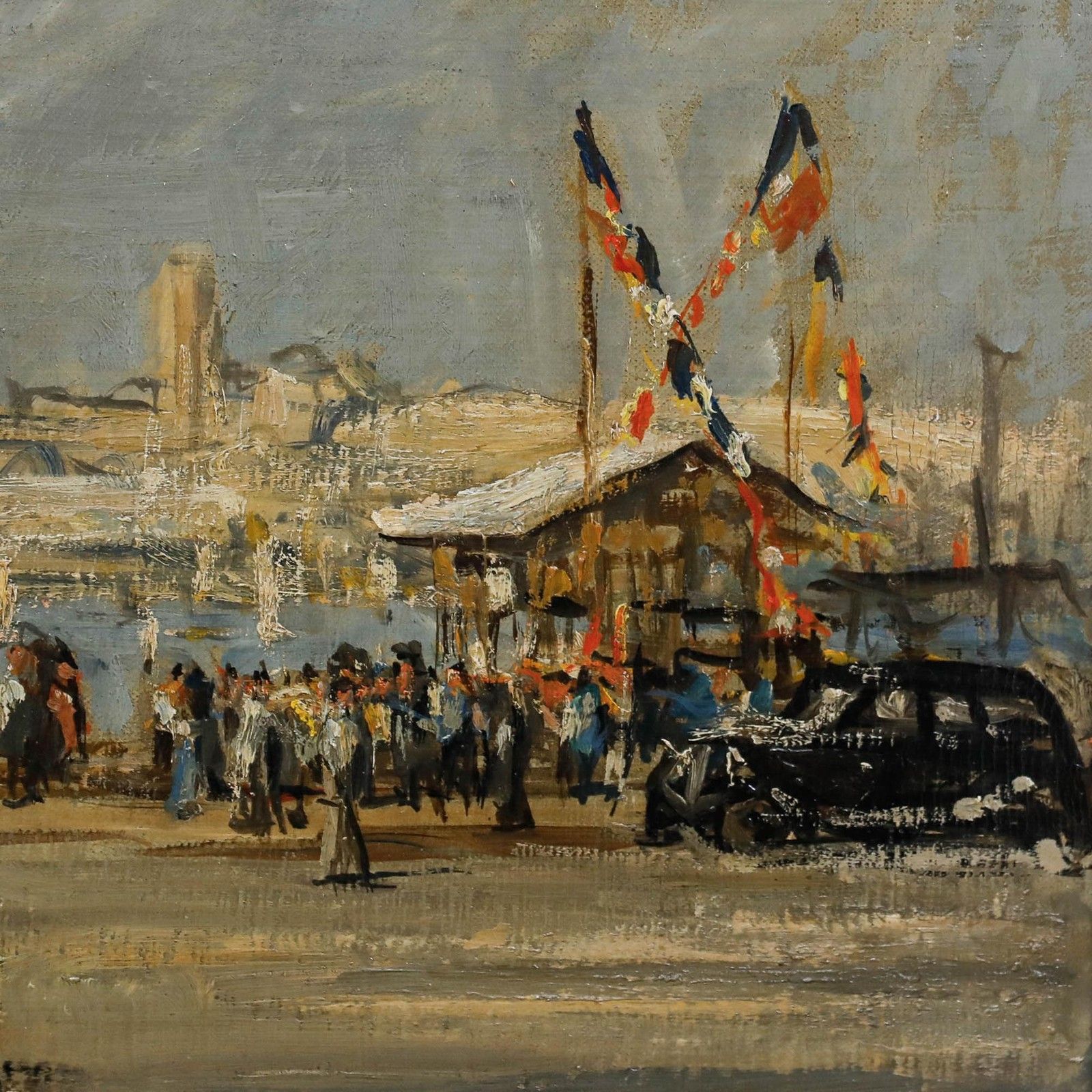 Urs Heinrich Otto Waser (1913 2008) Framed Oil, At The Ferry Crossing photo 395.0