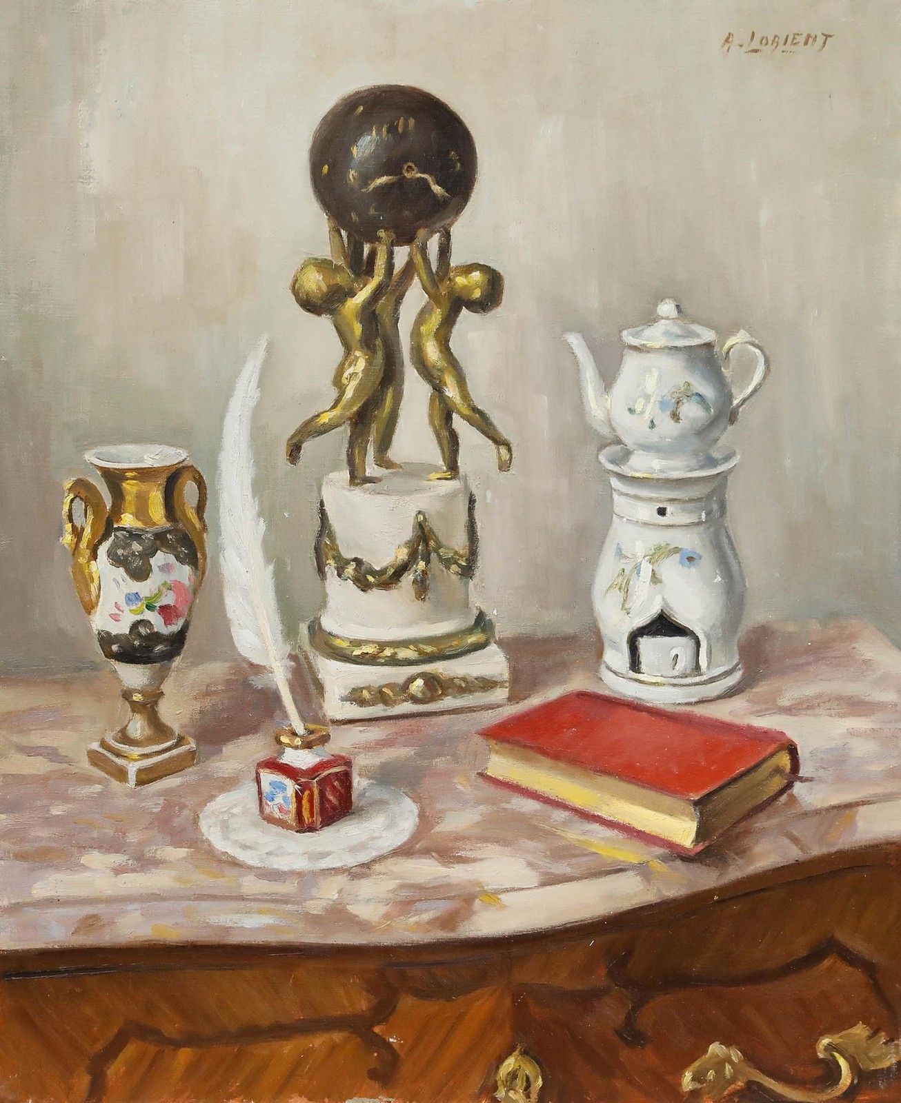Andre Lorient 1988 Oil, L'horloge Ancienne photo furniture