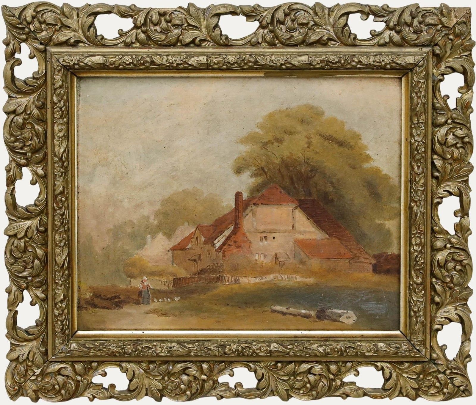 Framed 19th Century Oil Countryside Cottage