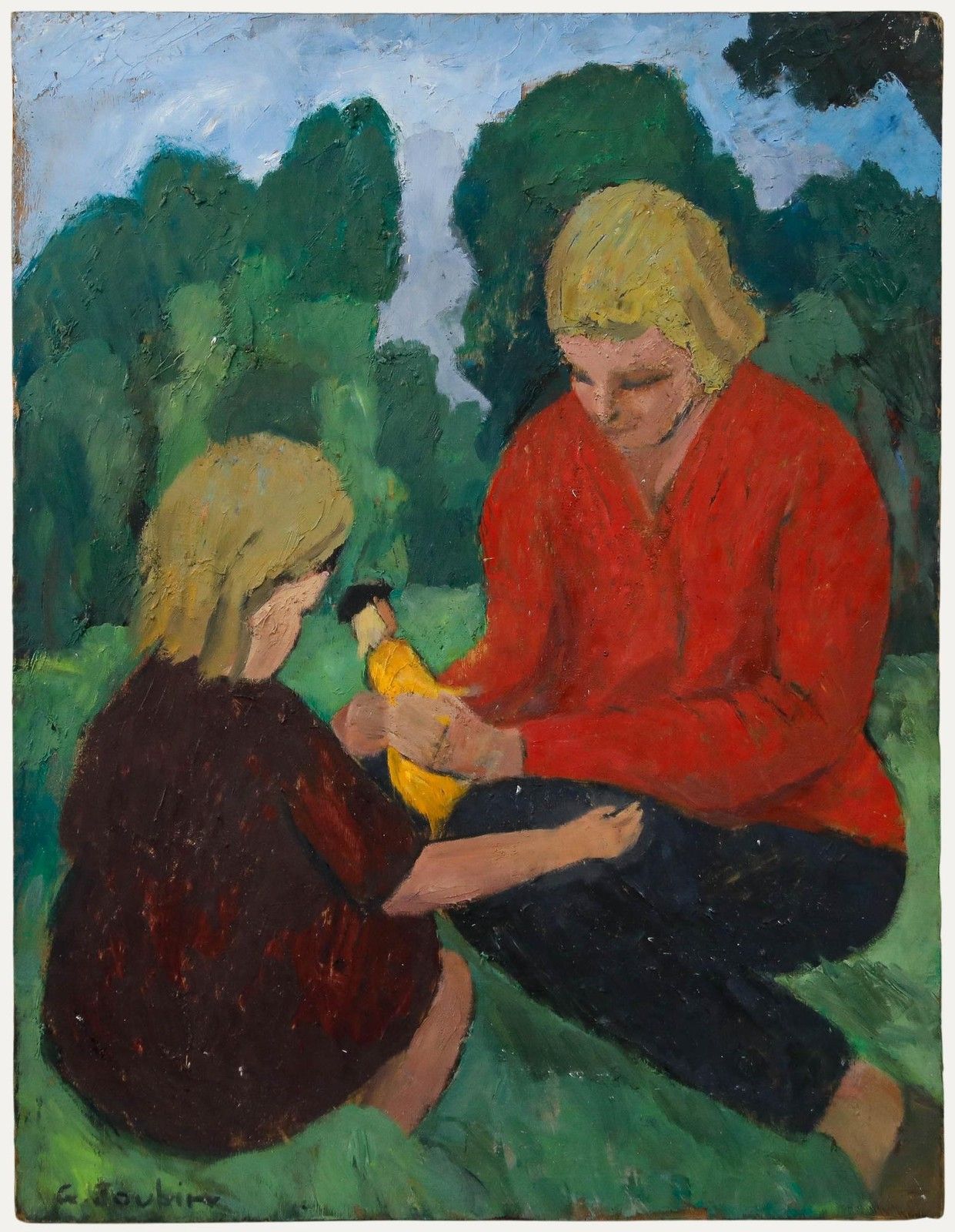 Georges Joubin (1888 1983) Mid 20th Century Oil, Mother And Daughter