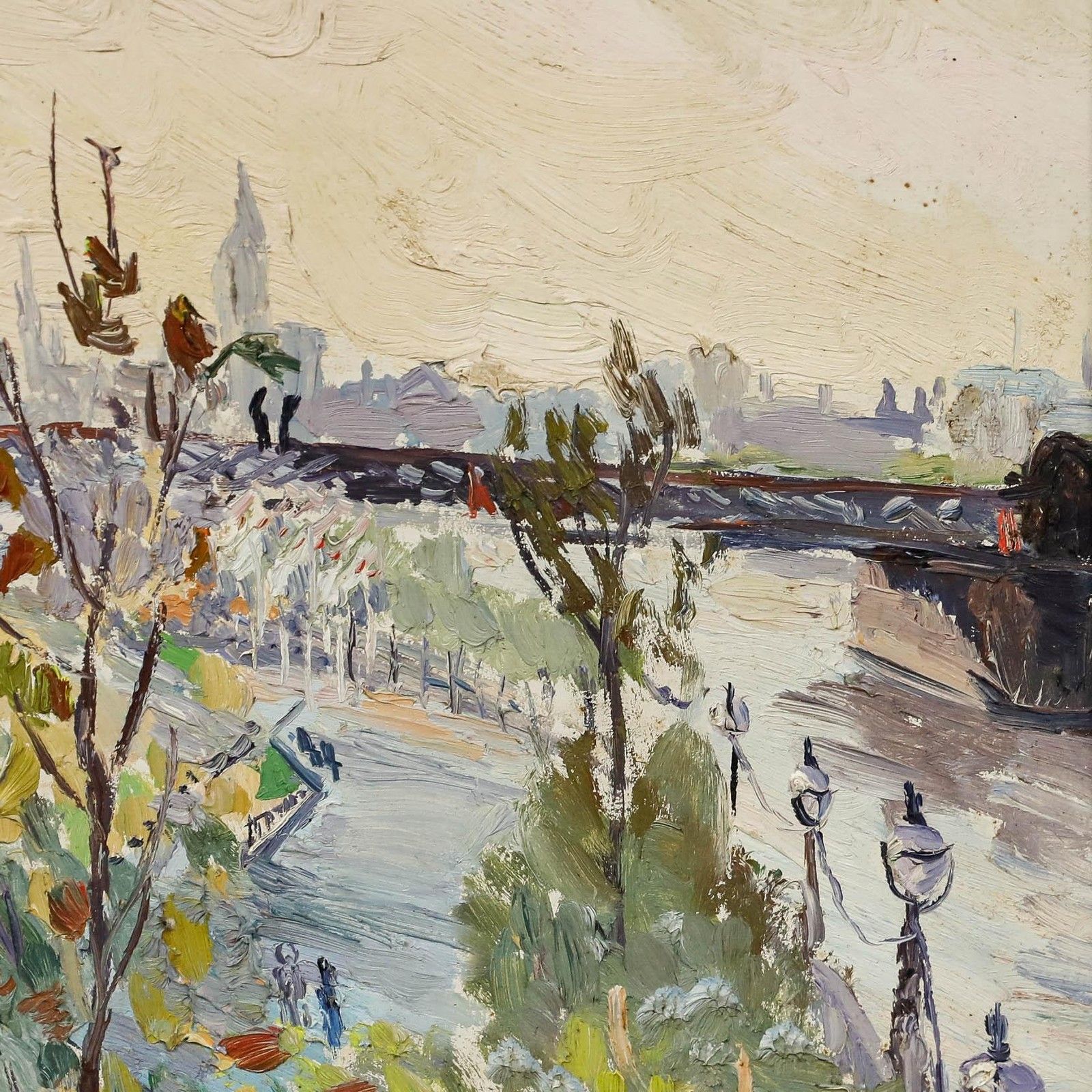 Impressionist Mid 20th Century Oil South Bank Towards Westminster photo 325.0
