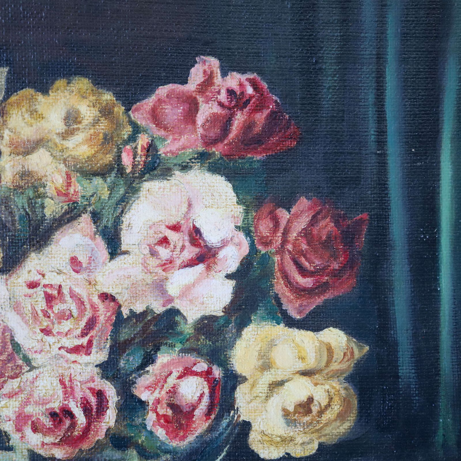 Charming Still Life Oil On Canvas Painting ‘Bowl Of Roses’ 1962 photo 250.0