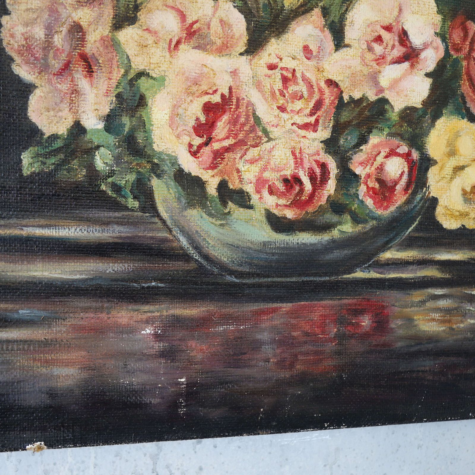 Charming Still Life Oil On Canvas Painting ‘Bowl Of Roses’ 1962 photo buy