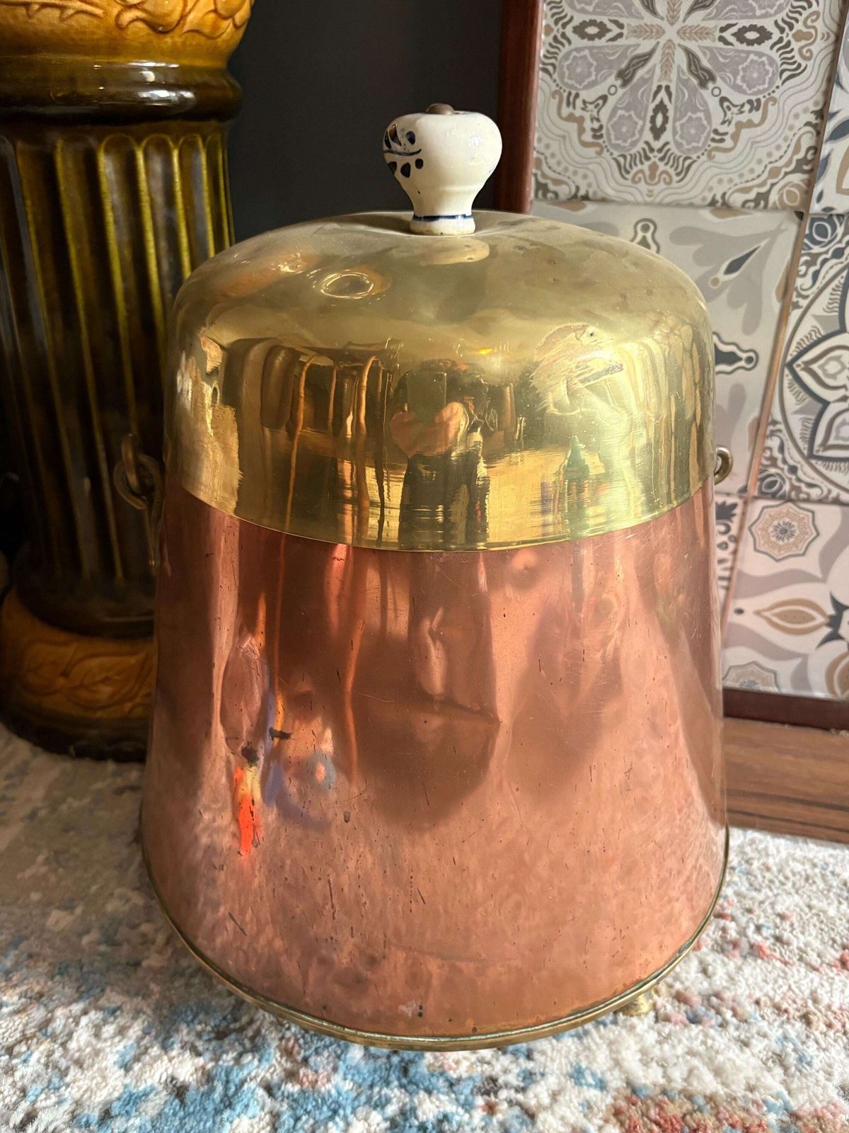 Antique Early 19thc Copper And Brass Dutch Doofpot, Fireside Ash Bucket photo furniture