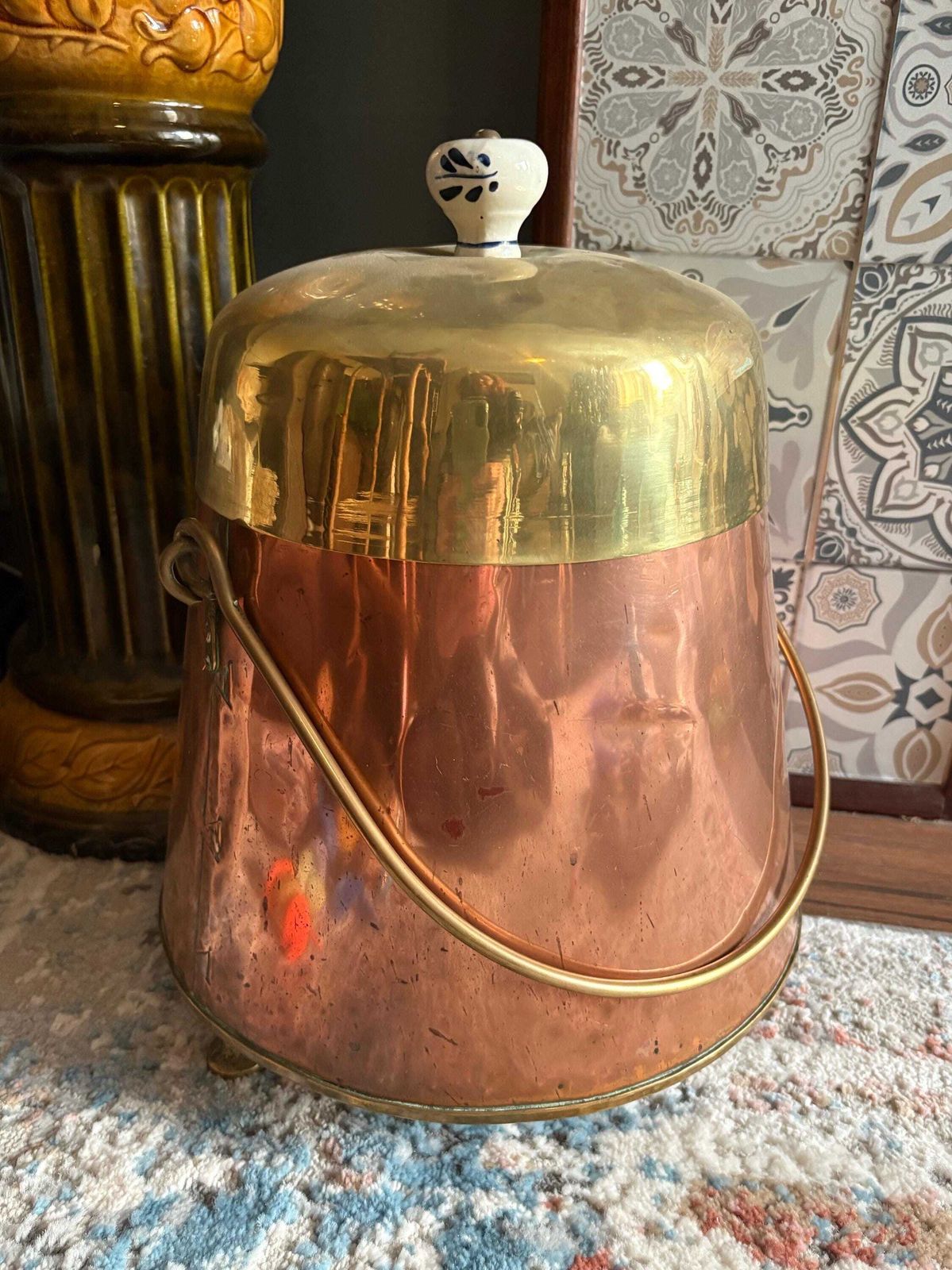 Antique Early 19thc Copper And Brass Dutch Doofpot, Fireside Ash Bucket photo Home Fixtures