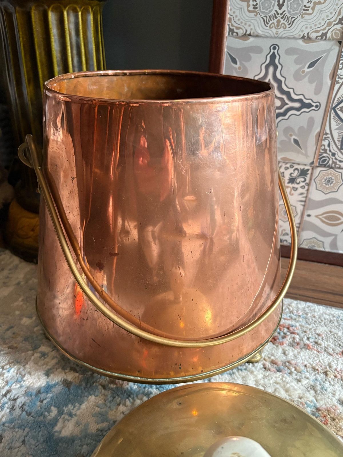 Antique Early 19thc Copper And Brass Dutch Doofpot, Fireside Ash Bucket photo buy