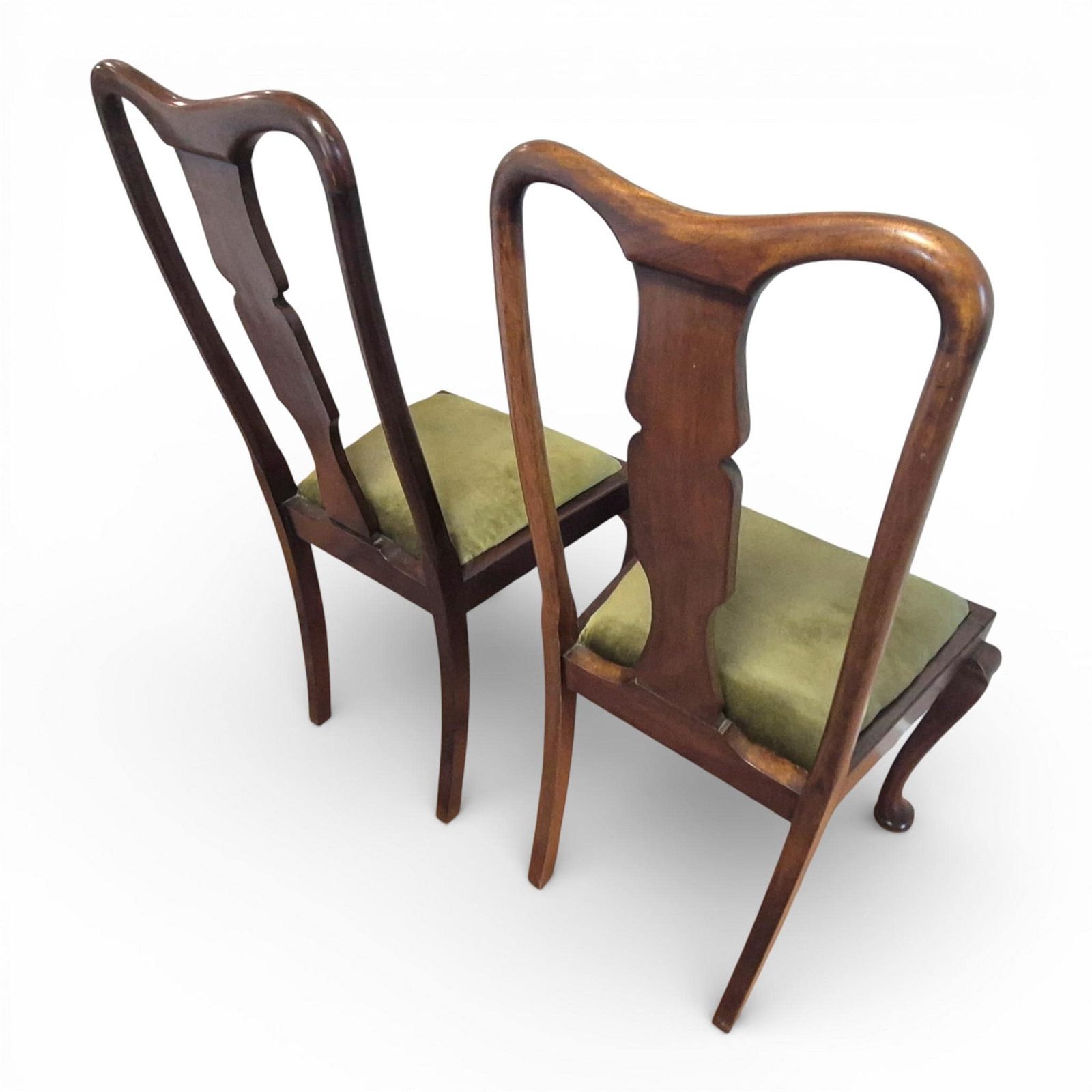 Pair Of Queen Anne Style Mahogany High Back Dining Chairs | Upholstered Seats photo buy