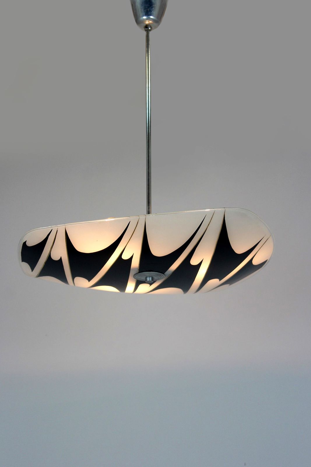 photo buy Large Vintage Czechoslovakian Opaline Glass Pendant Lights, Black Geometric Pattern, 1960s, Set Of 2