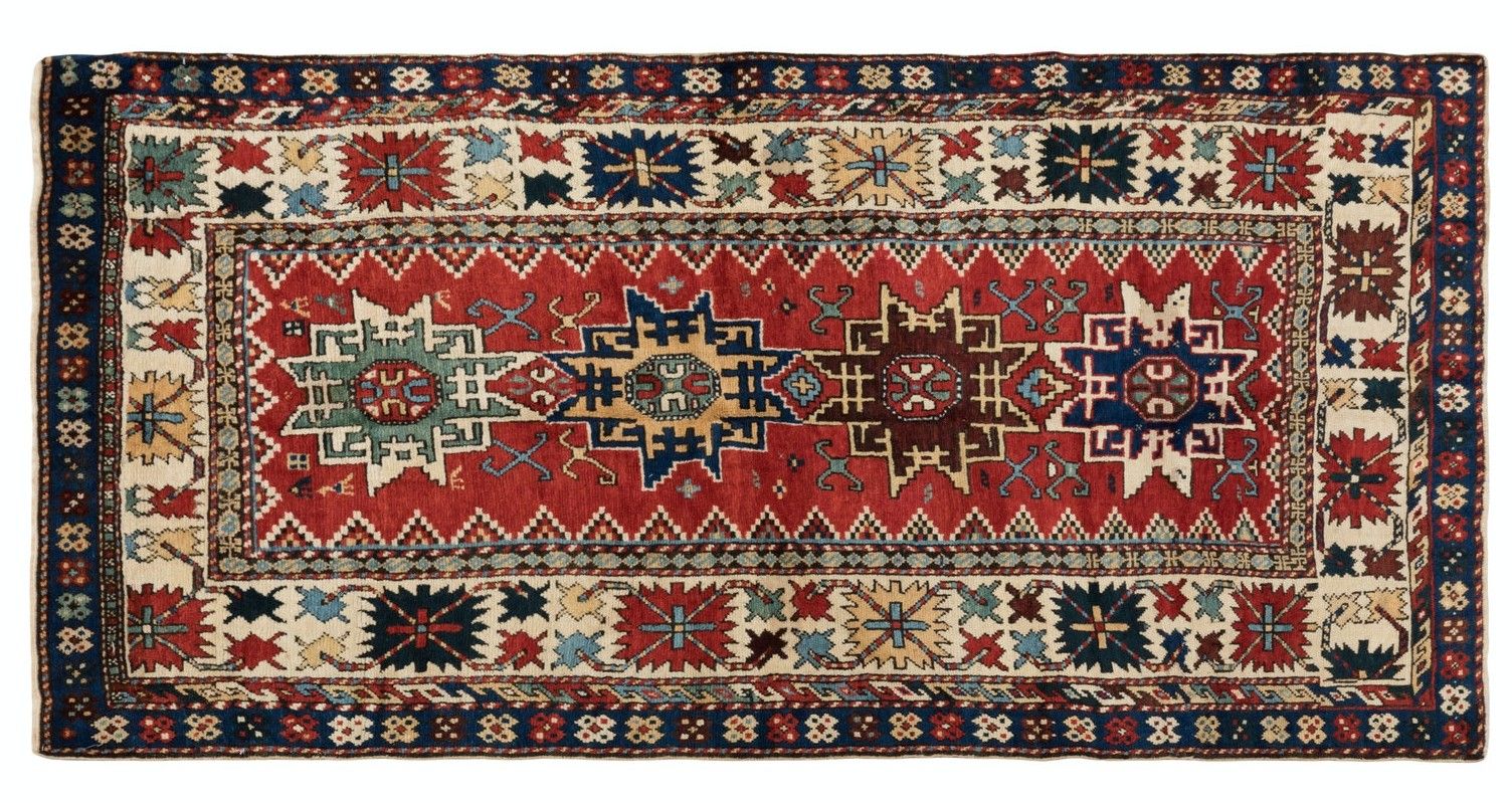 3.7x7 Ft Antique Caucasian Lesghi Rug, Late 19th Century photo Textiles