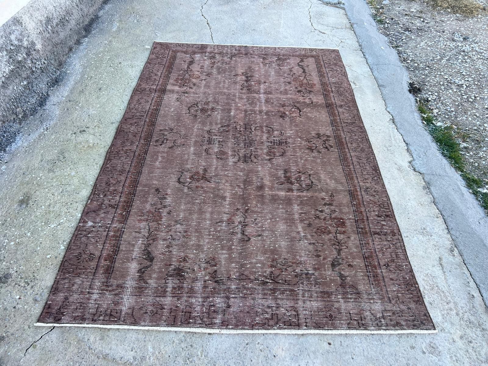 5.5x8.5 Ft Contemporary Handmade Low Pile Turkish Wool Area Rug In Brown Color photo buy