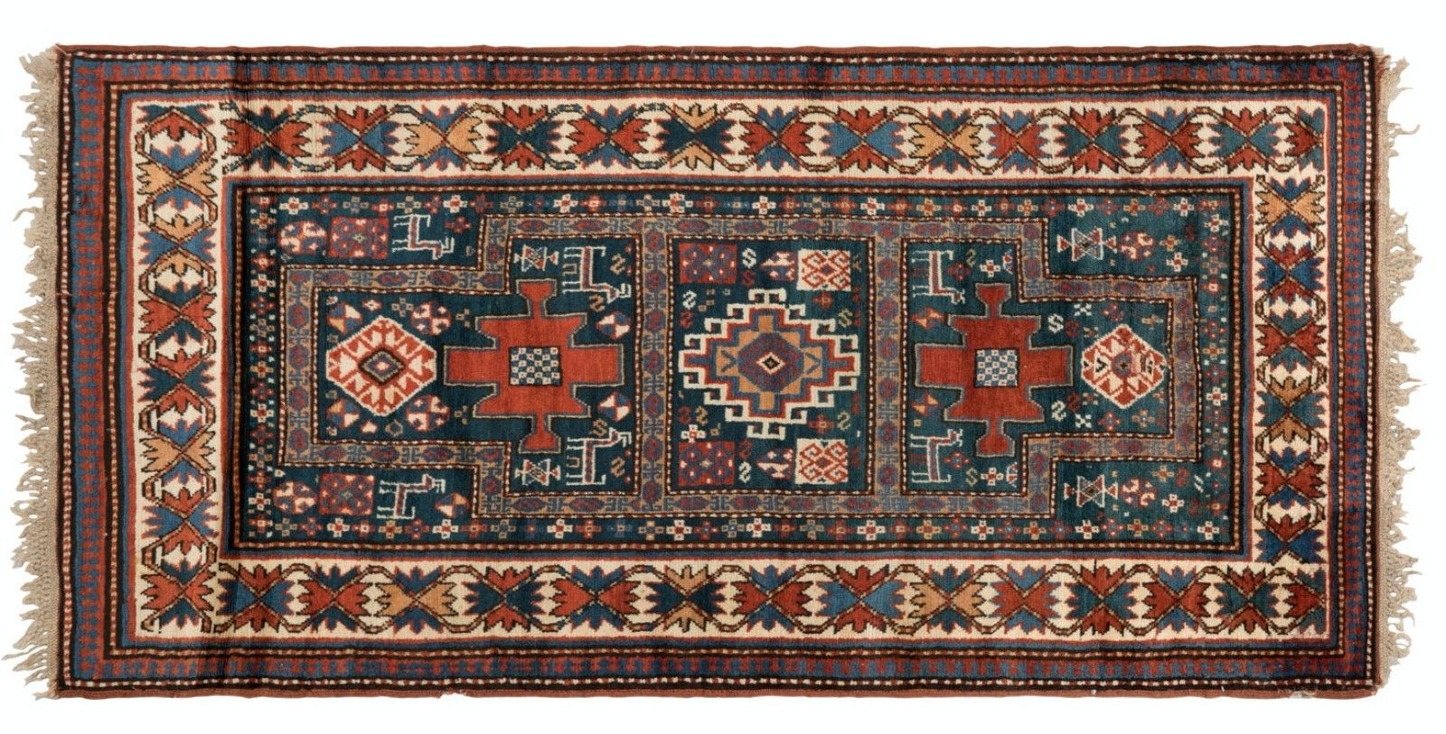 3.7x7 Ft Antique Karachopt Kazak Rug, South Caucasus, Late 19th Century photo Textiles