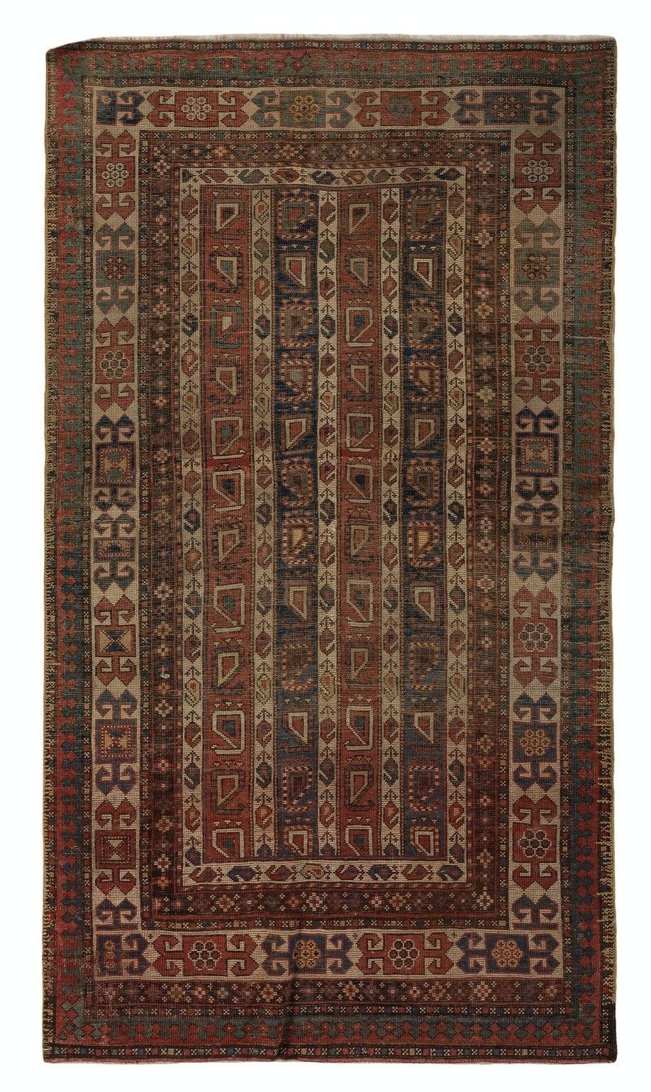 4x7 Ft Rare Antique Karabagh Kazak Rug With Diagonal Stripes And Botehs, Ca 1860 photo furniture