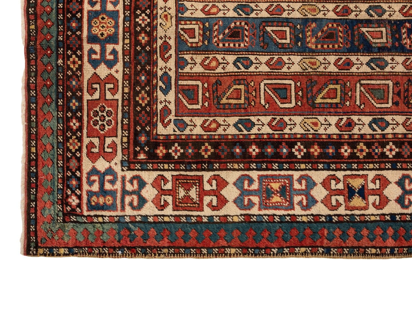 4x7 Ft Rare Antique Karabagh Kazak Rug With Diagonal Stripes And Botehs, Ca 1860 photo for sale