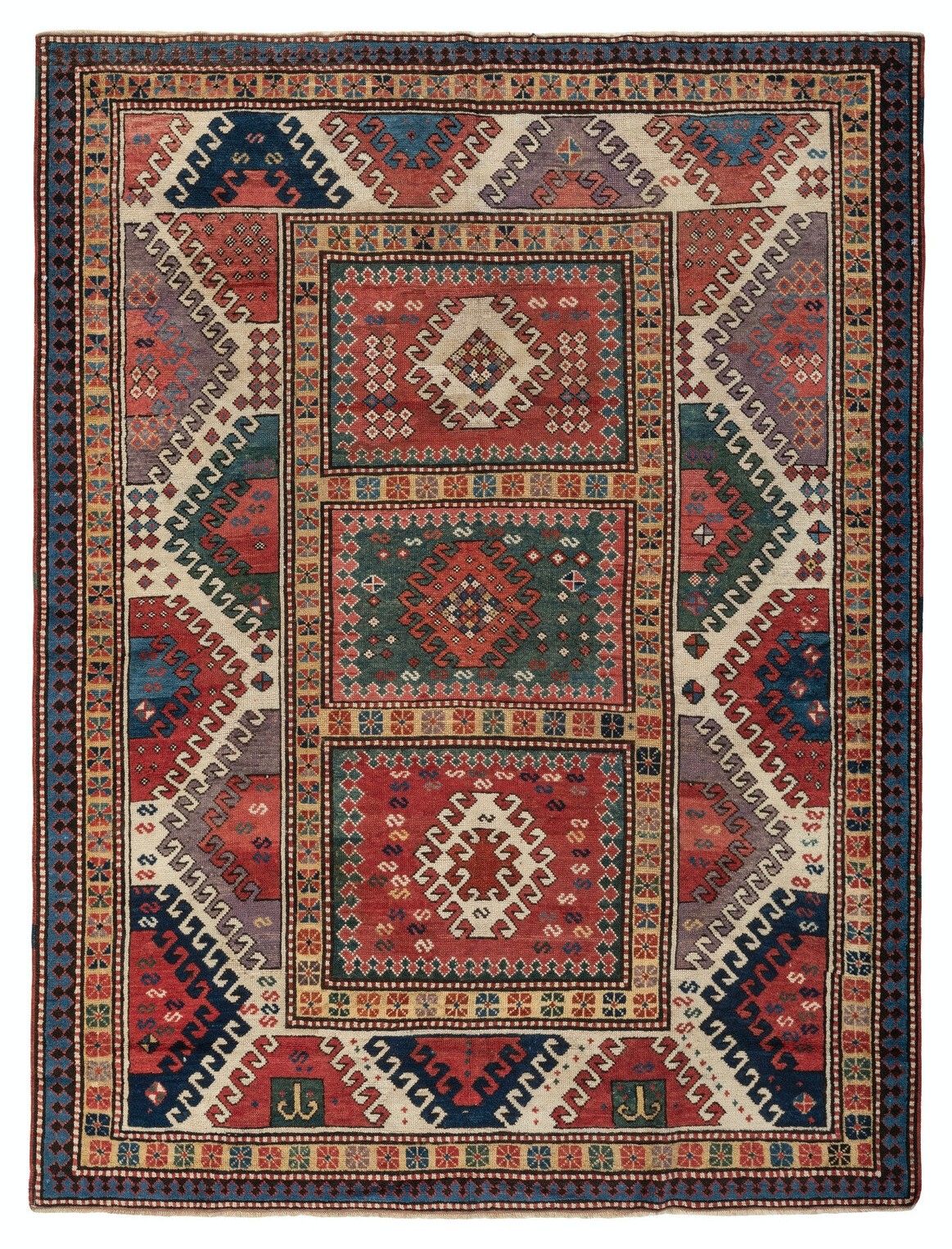 3.6x7.2 Ft Antique Bordjalu Kazak Rug, South Caucasus, Ca 1860