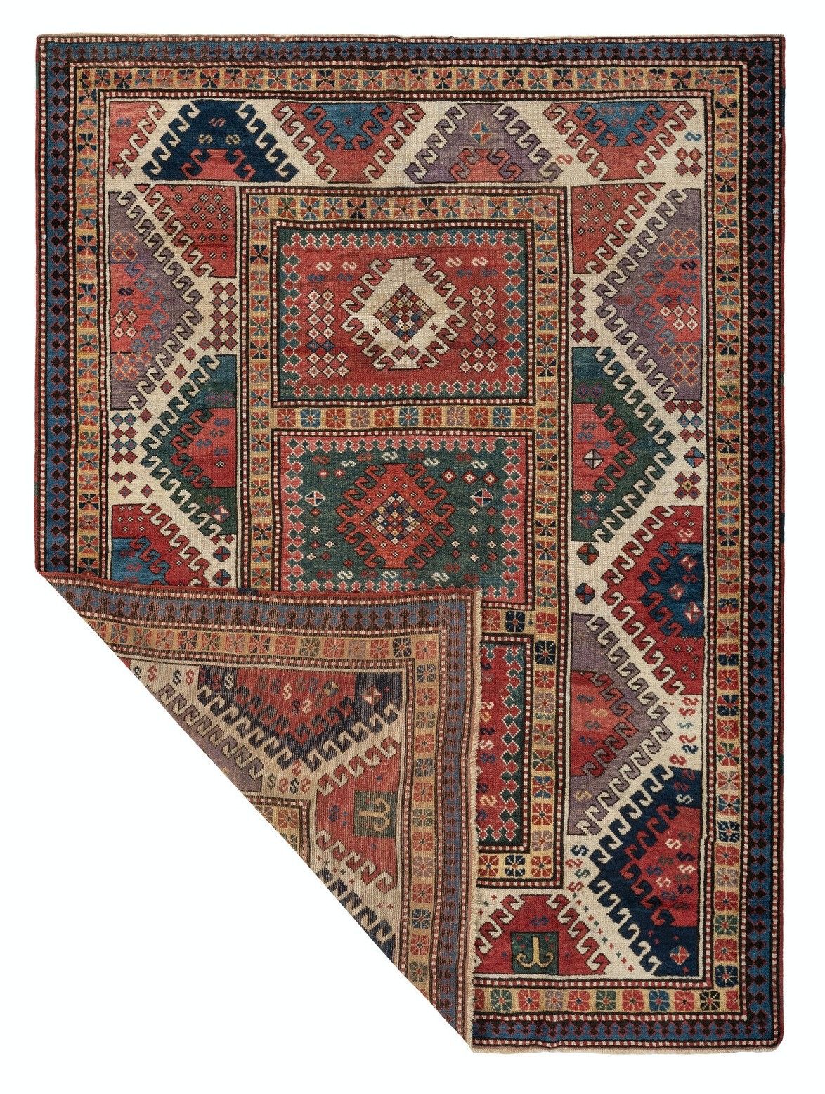 3.6x7.2 Ft Antique Bordjalu Kazak Rug, South Caucasus, Ca 1860 photo for sale