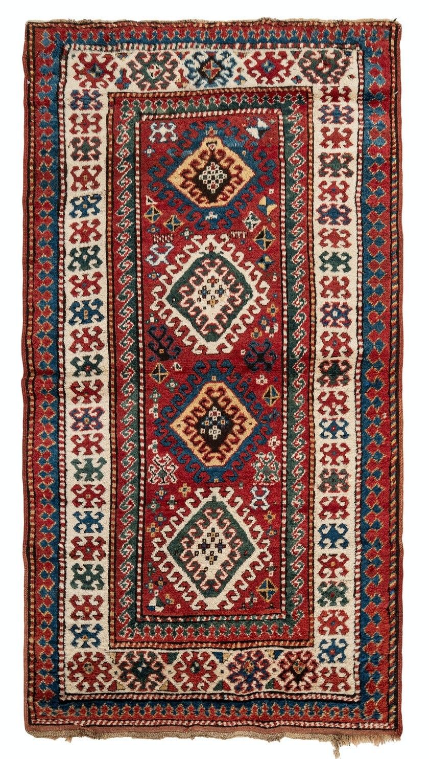 4x7.2 Ft Antique Kazak Rug, South Caucasus, Ca 1880
