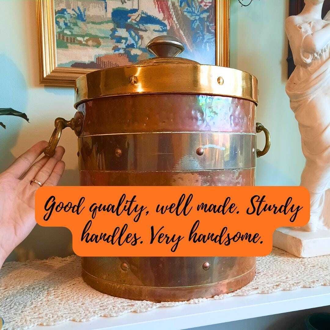 Large Antique Edwardian Copper And Brass Lidded Coal Or Logs Bin Fireplace Decor photo Home Fixtures