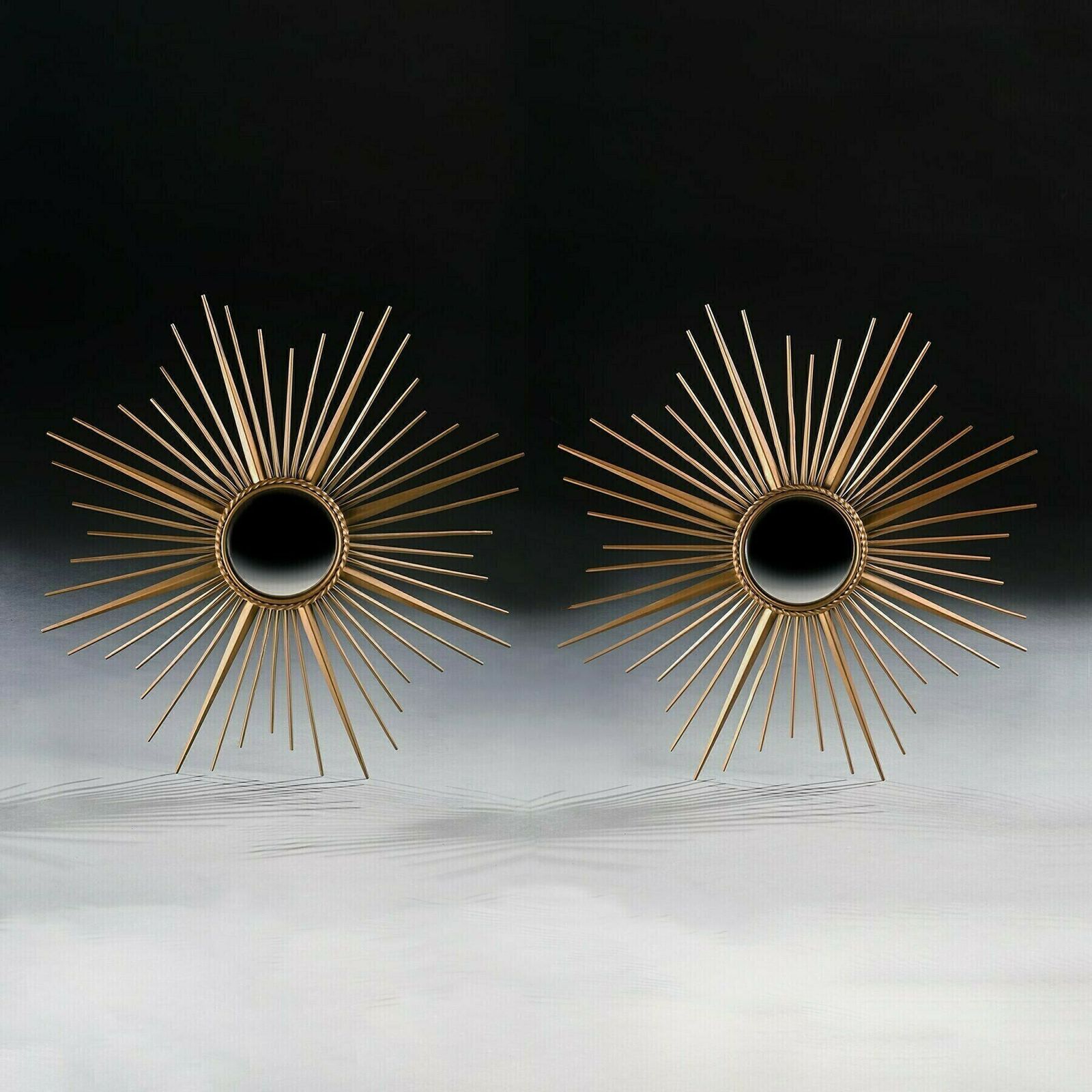 Large Pair Of Mid Century Chaty Vallauris Sunburst Mirrors With Convex Plates