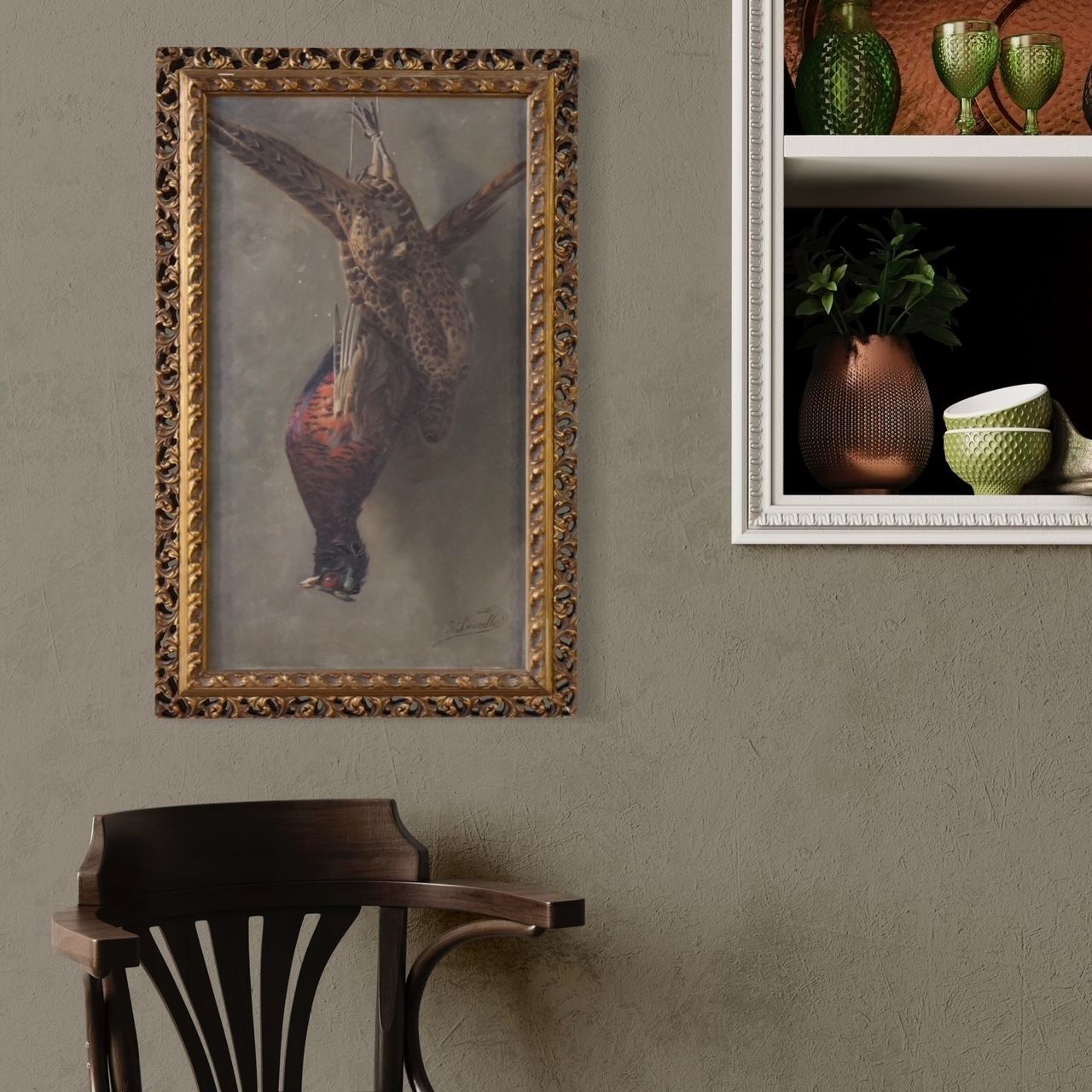 photo vinterior Signed Still Life Painting With Game From The 20th Century
