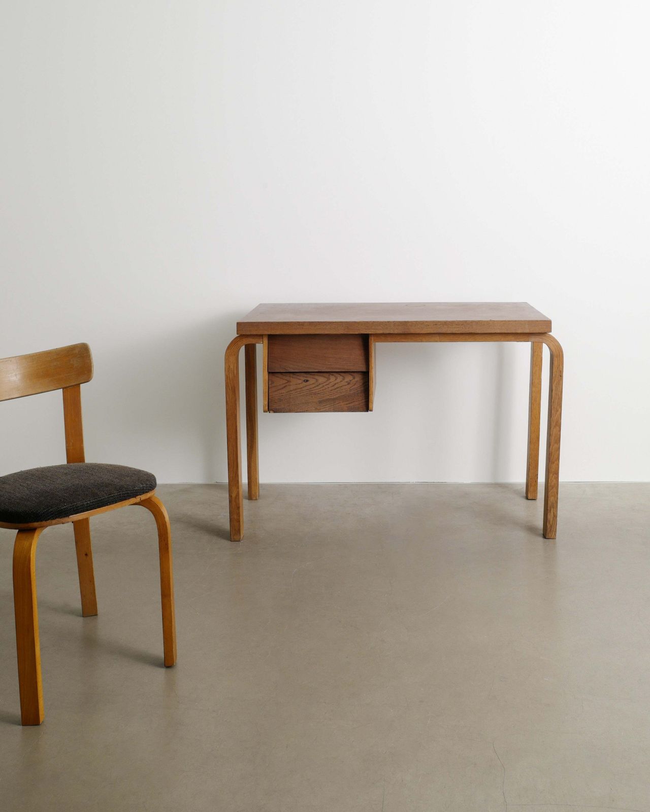 Early Finnish Mid Century Wooden Working Desk & Chair By Alvar Aalto, 1940s photo for sale