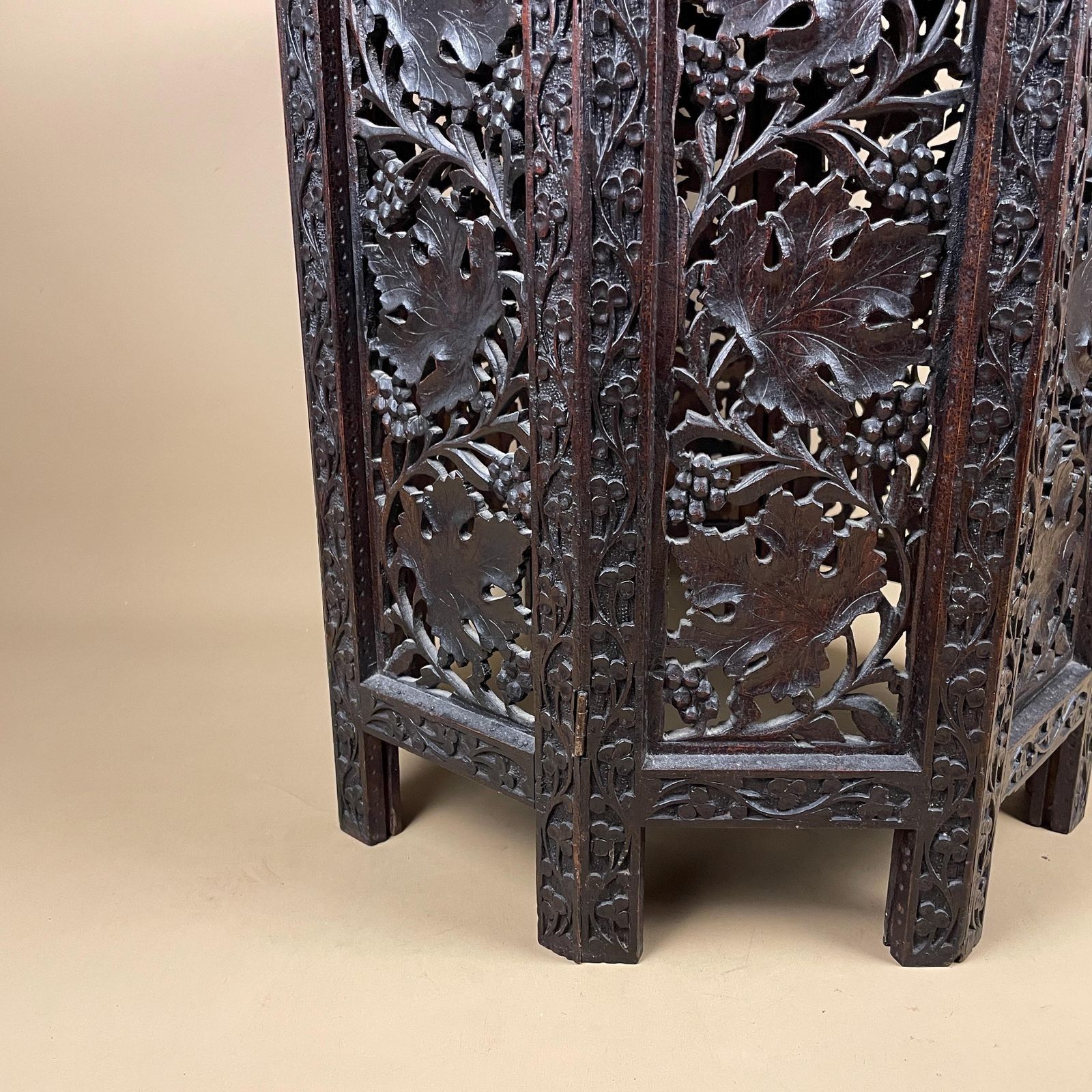 Anglo Indian Wooden Table Fold Down Campaign Decorative Intricate Patterned Hand Crafted Octogan C.1900 Antique Plant Stand Carved Wood photo for sale
