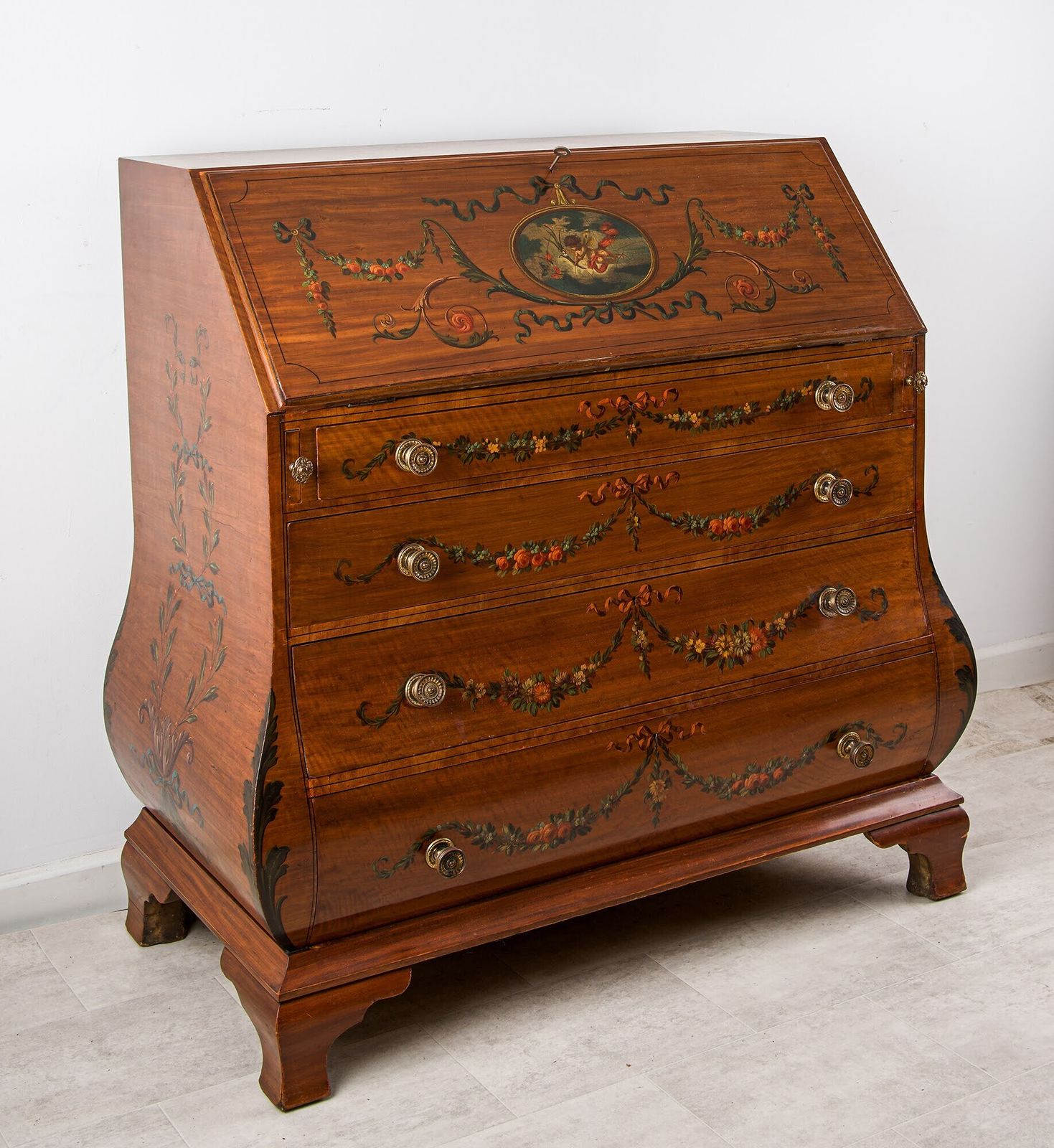 Edwardian Satinwood Painted Bureau With Hand Decorated Panels photo 1800.0