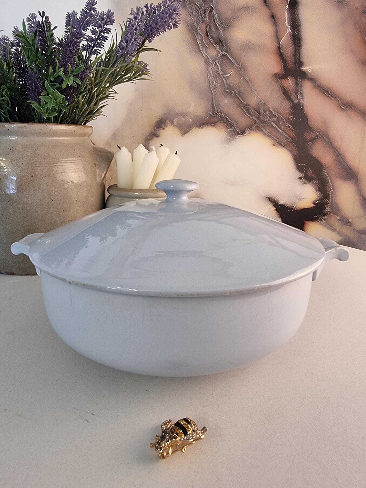 Vintage French Serving Bowl   Baby Blue Gien Serving Bowl   French Serving Dish With Lid
