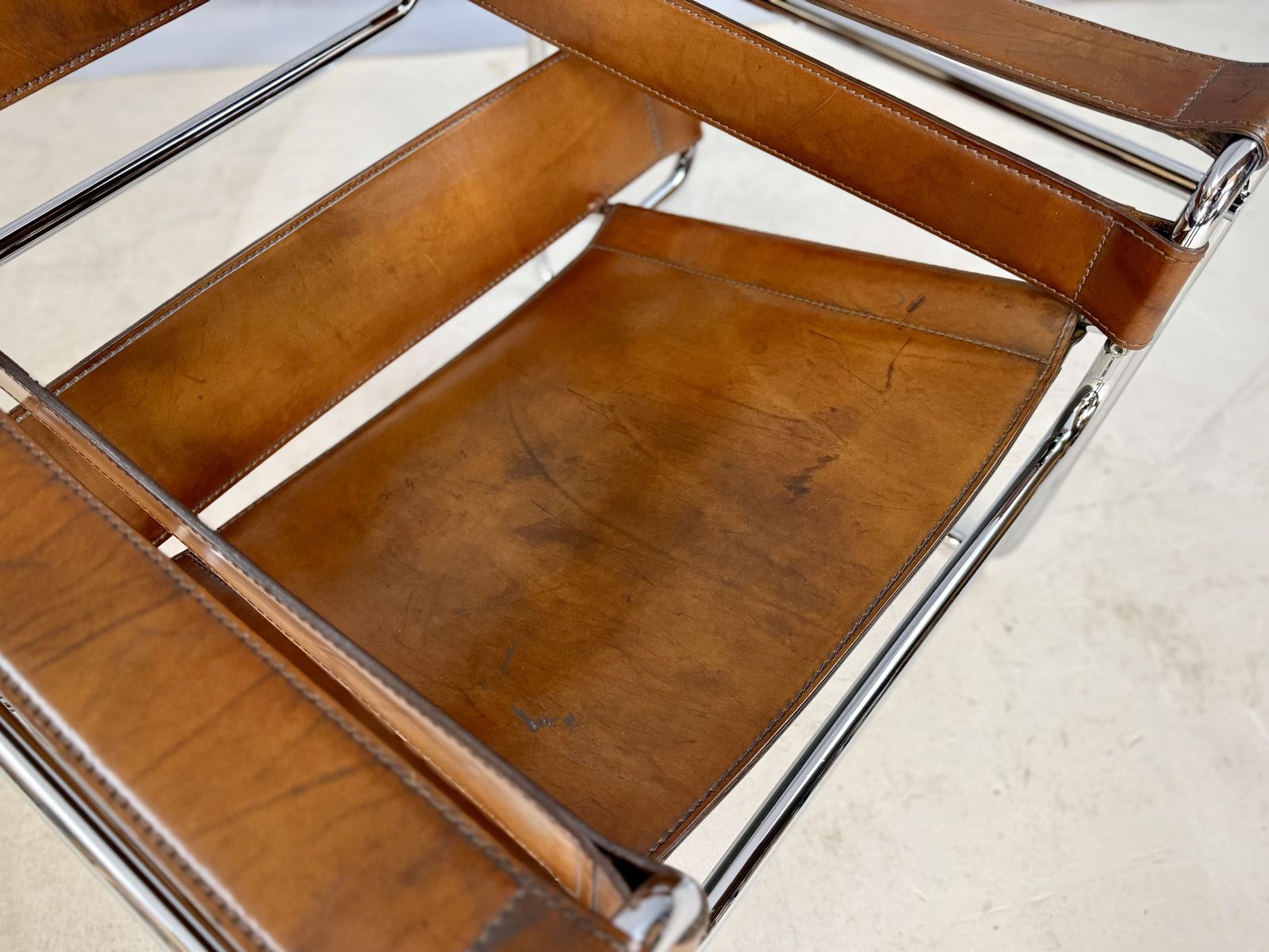 photo for sale Wassily B3 Chair. Pair. By Gavina For Marcel Breuer. Brown Tan Leather And Chrome Bauhaus Lounge Club Accent Chairs