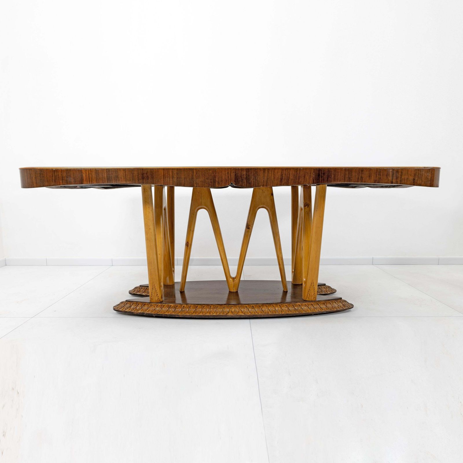 Italian Mid Century Dining Table With Glass Top And Sculptural Maple Base, 1950s photo Furniture