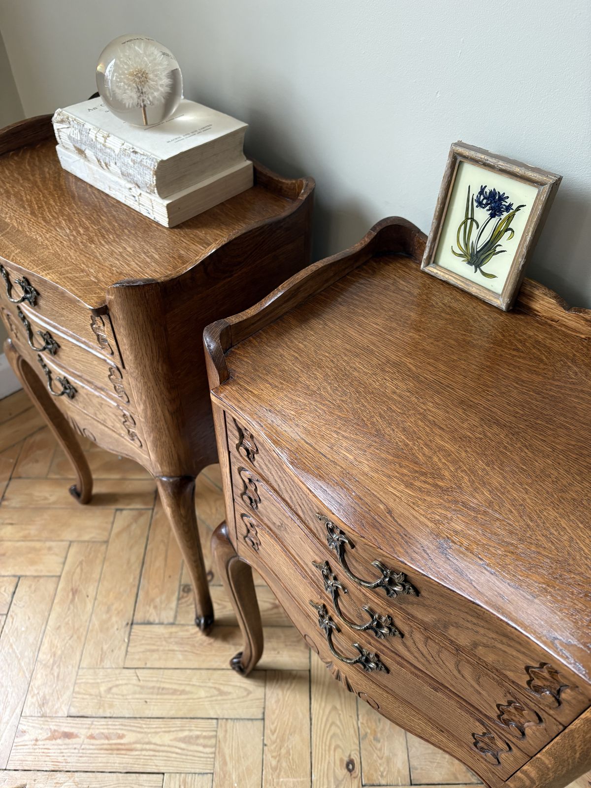 A Great Pair Of French Oak Bedside Tables. photo vintage