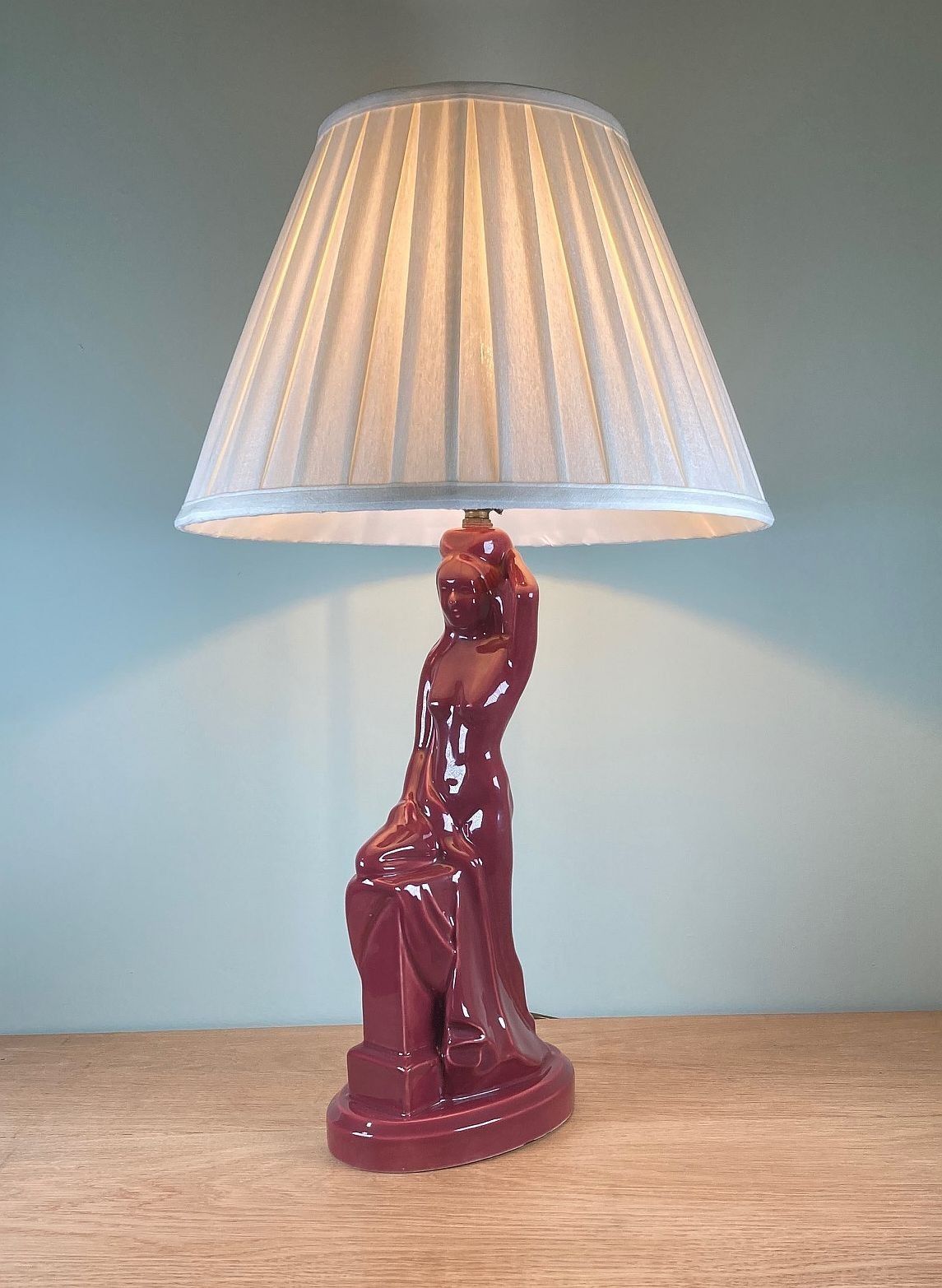 Vintage Mid Century Ceramic Lamp Base Figural Semi Nude Lady  H45cm photo for sale