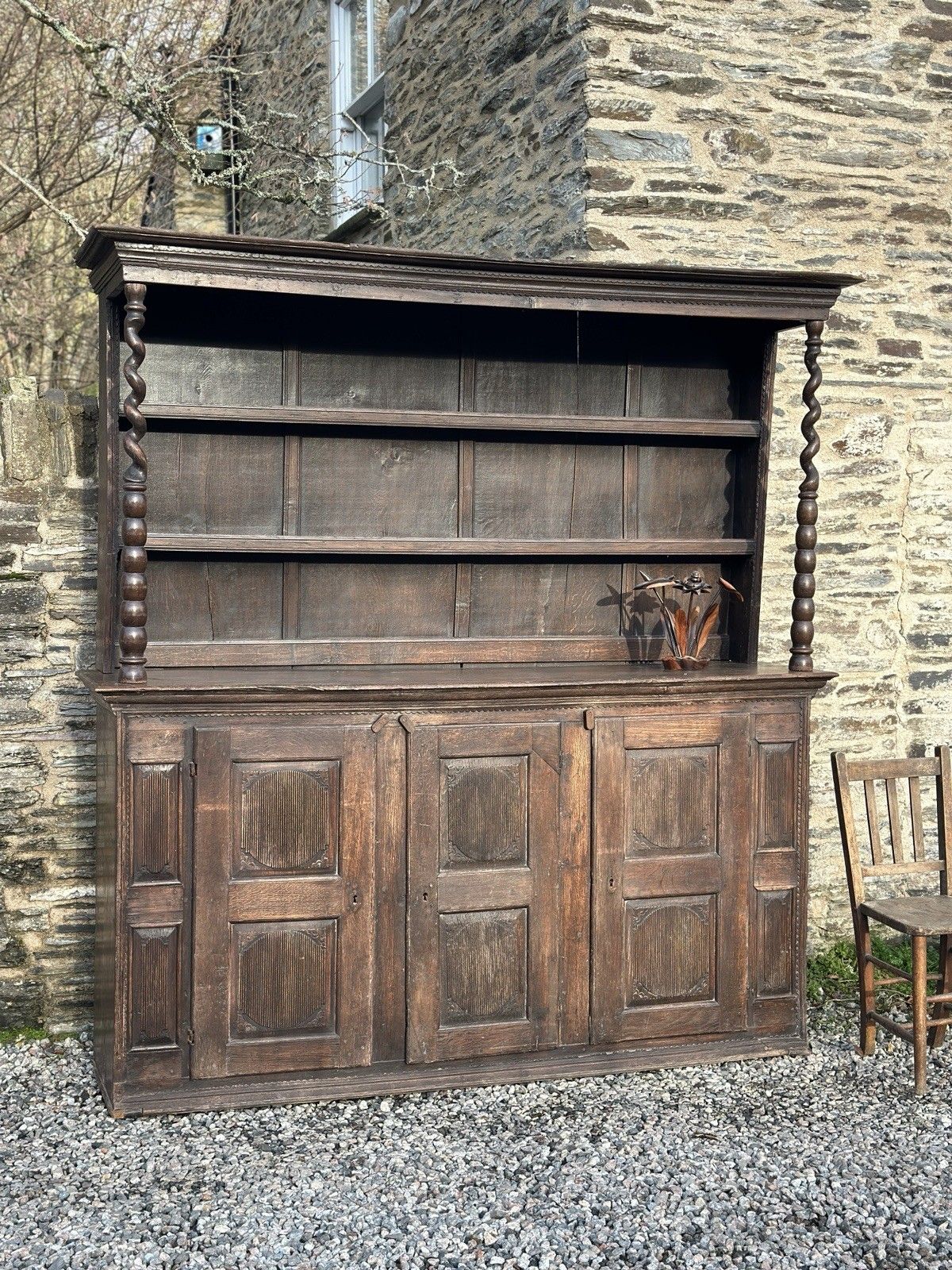 Special Early 17th Century English Oak Dresser With Barley Twist Supports