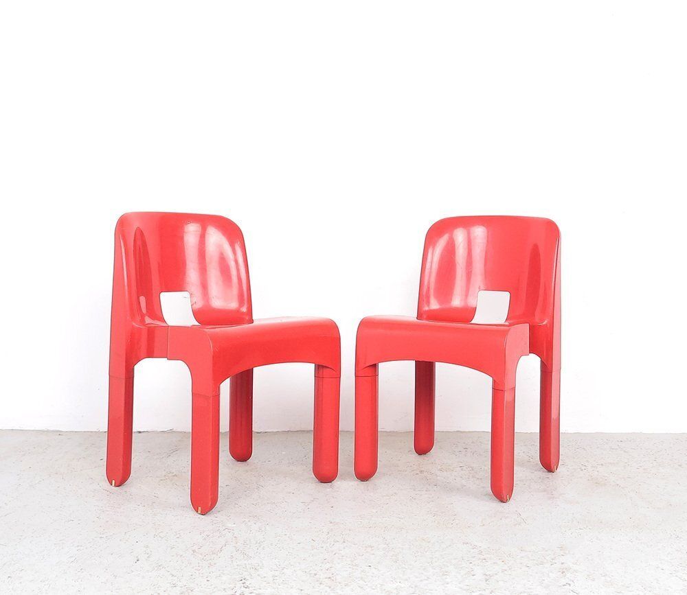 Vintage Universal Chairs In Red By Joe Colombo For Kartell, 1960s, Set Of 2