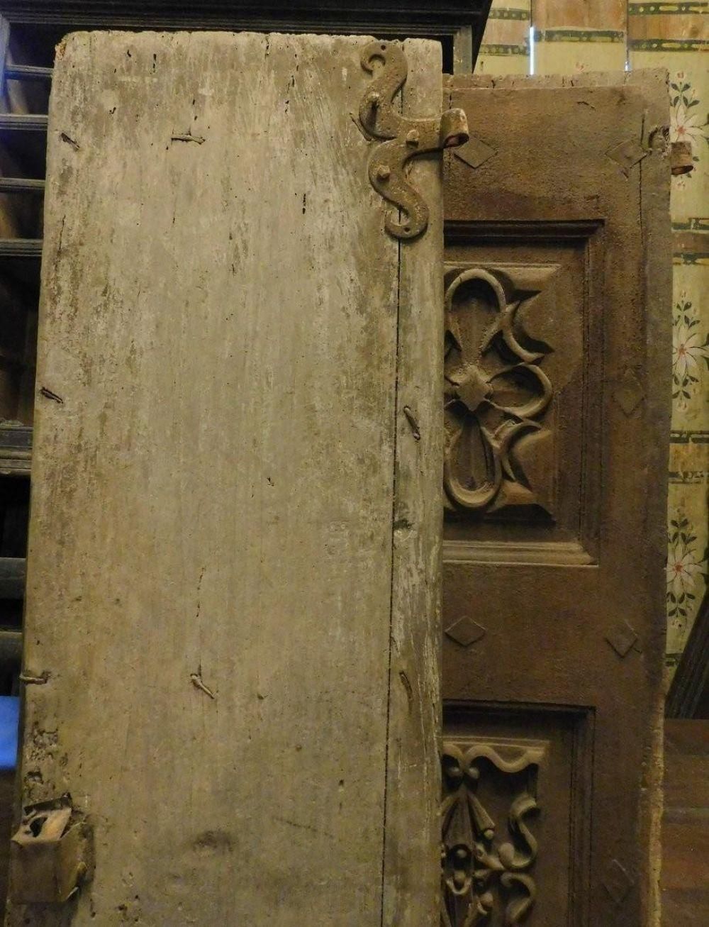 Double Front Door With Rich Carved Panels, Italy photo vintage