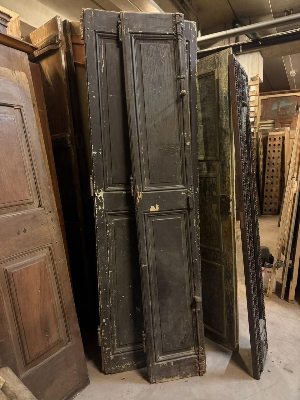 Entrance Door, Main Door, Double Wing, Black Lacquered, Italy photo vintage