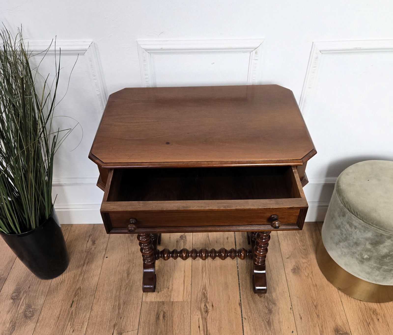 Antique Italian Carved Wood Bobbin Barley Twist Legs Sewing Table Side Table photo buy