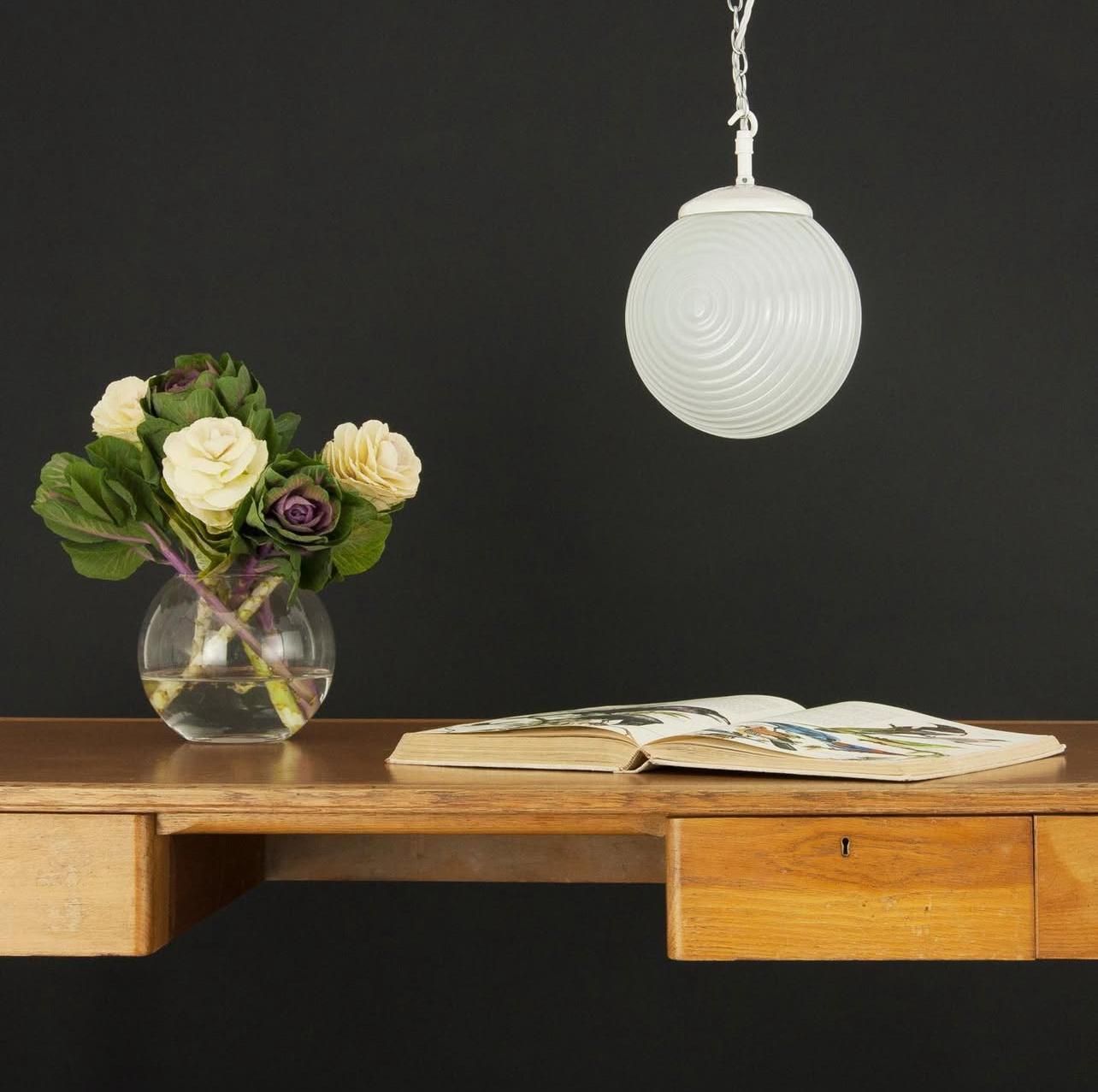Small Ribbed Milk Glass Pendant Lights, Czechoslovakia, Mid 20th Century photo furniture