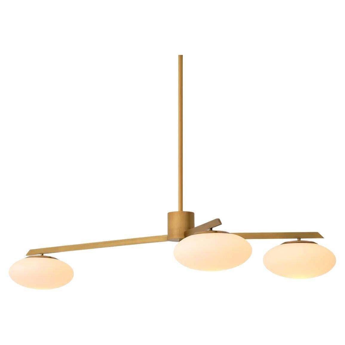 Small Modern Chandelier With Brass Finish And White Glass, 3 Lights