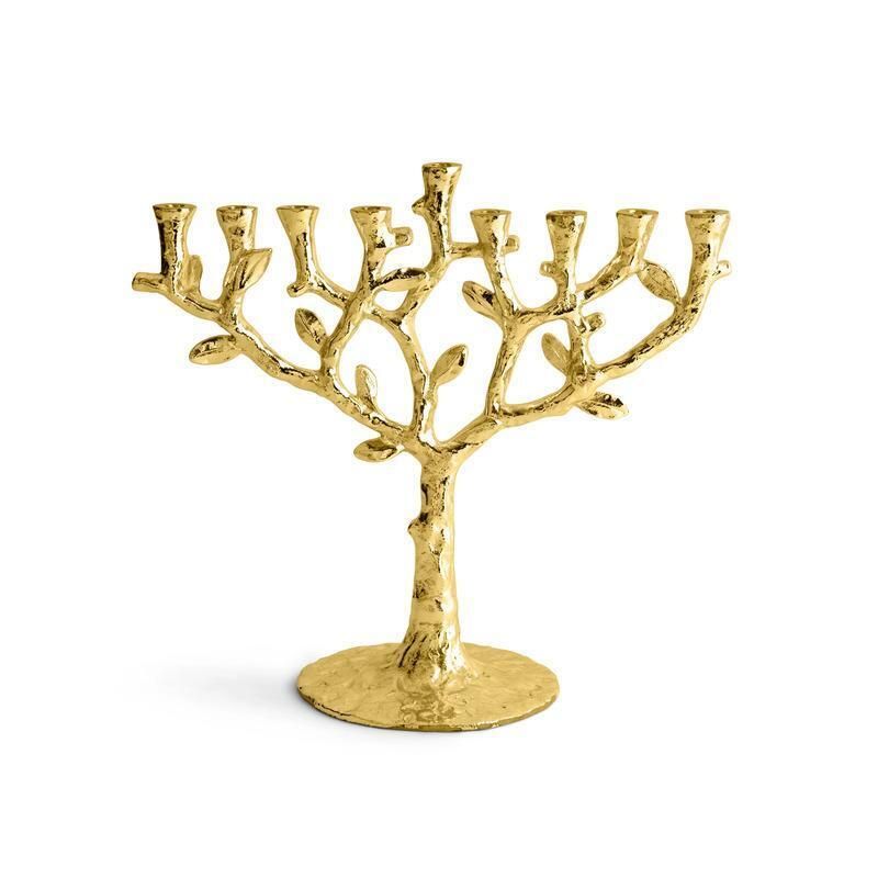 Contemporary Gold Cast Metal Tree Of Life Menorah photo 749.0