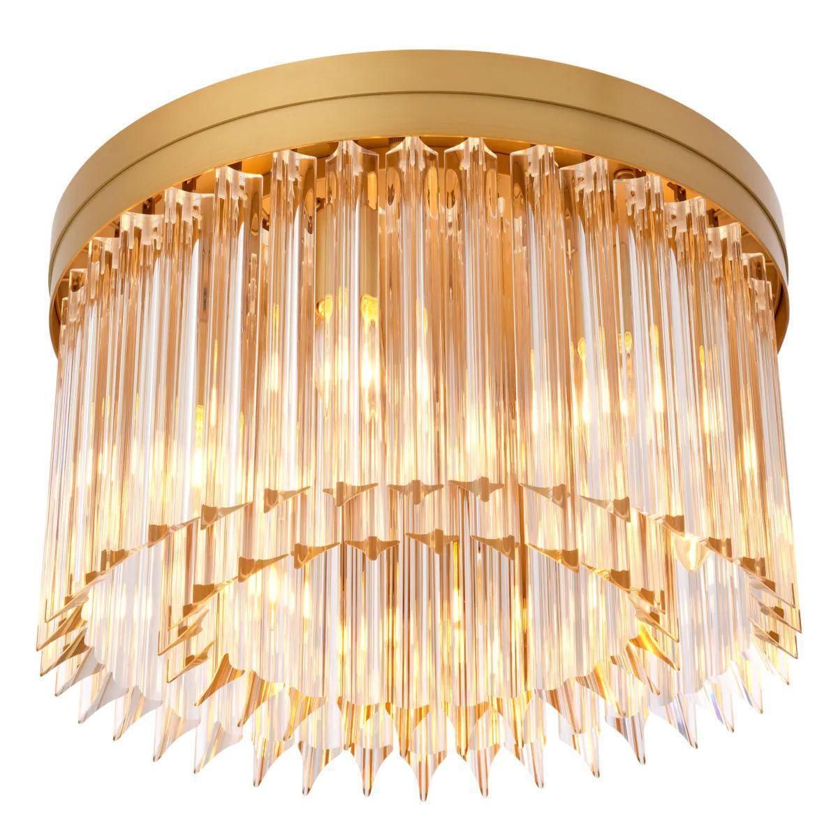 Ceiling Lamp With Brass Finish And Clear Glass Rods, Art Deco Style photo vintage