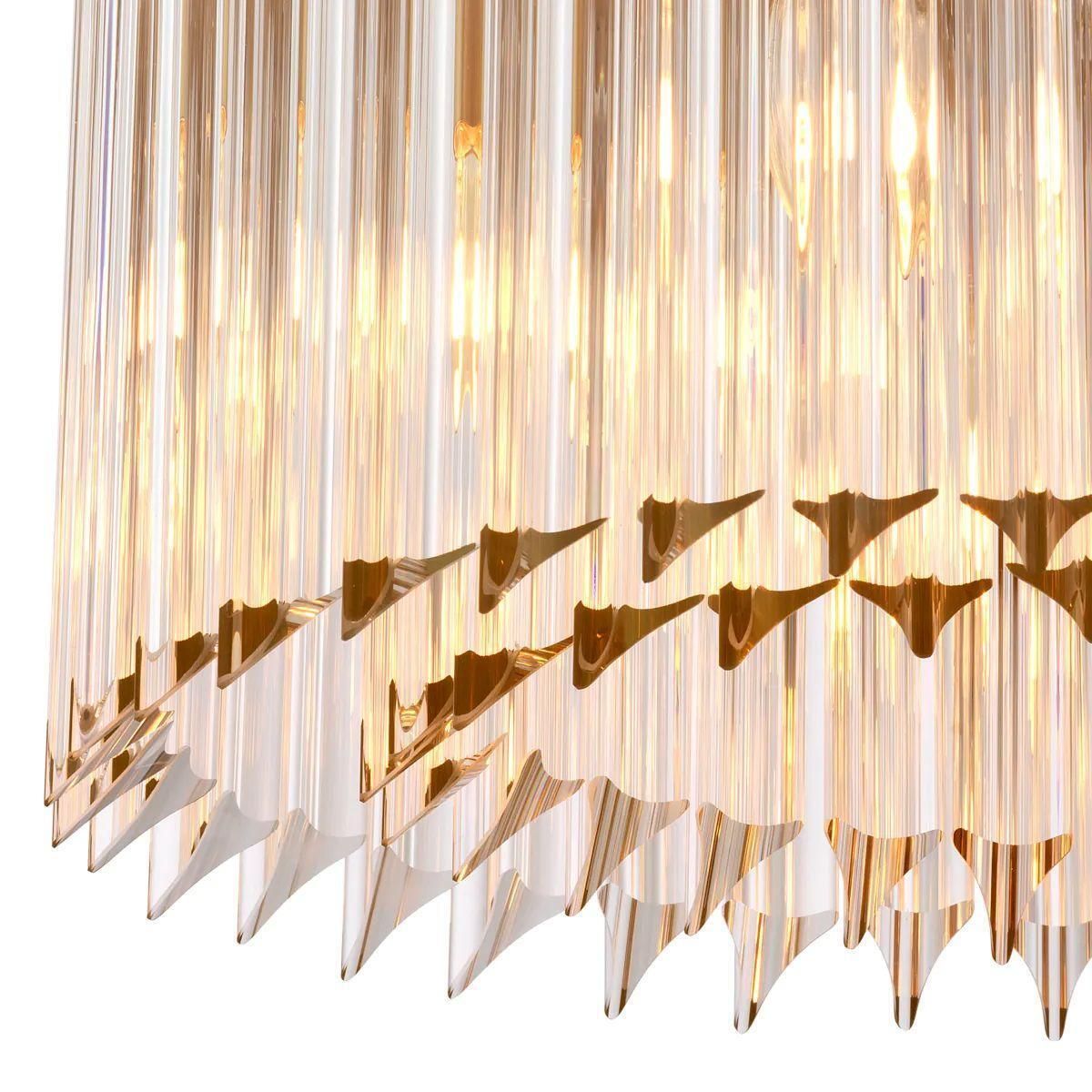 photo furniture Ceiling Lamp With Brass Finish And Clear Glass Rods, Art Deco Style