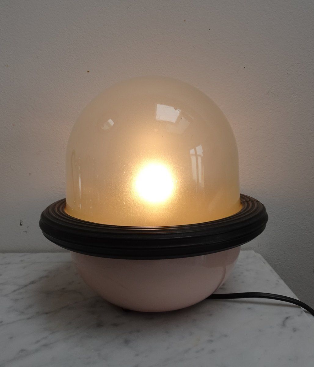 photo for sale Ufo Table Lamp In Glass And Metal Attributed To Sicme, Italy, 1980s