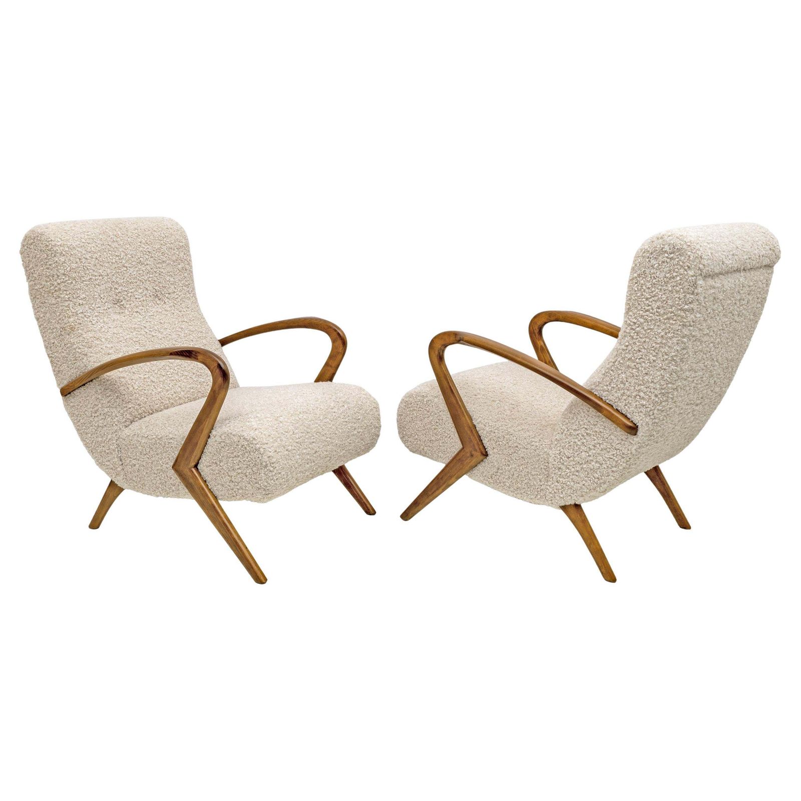 Attribute To Paolo Buffa Mid Century Modern Italian Bouclè Armchairs, Pair