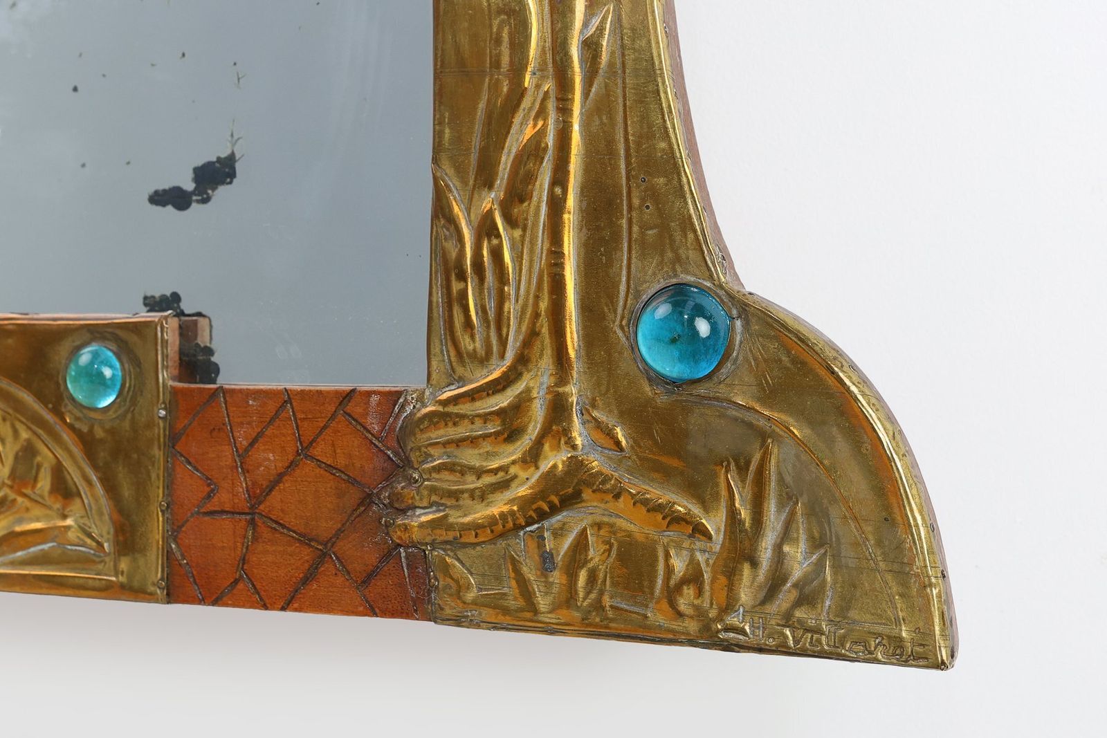 Art Nouveau Mirror In Brass And Glass From A.H. Villaket, France, 1910s photo Home Decor