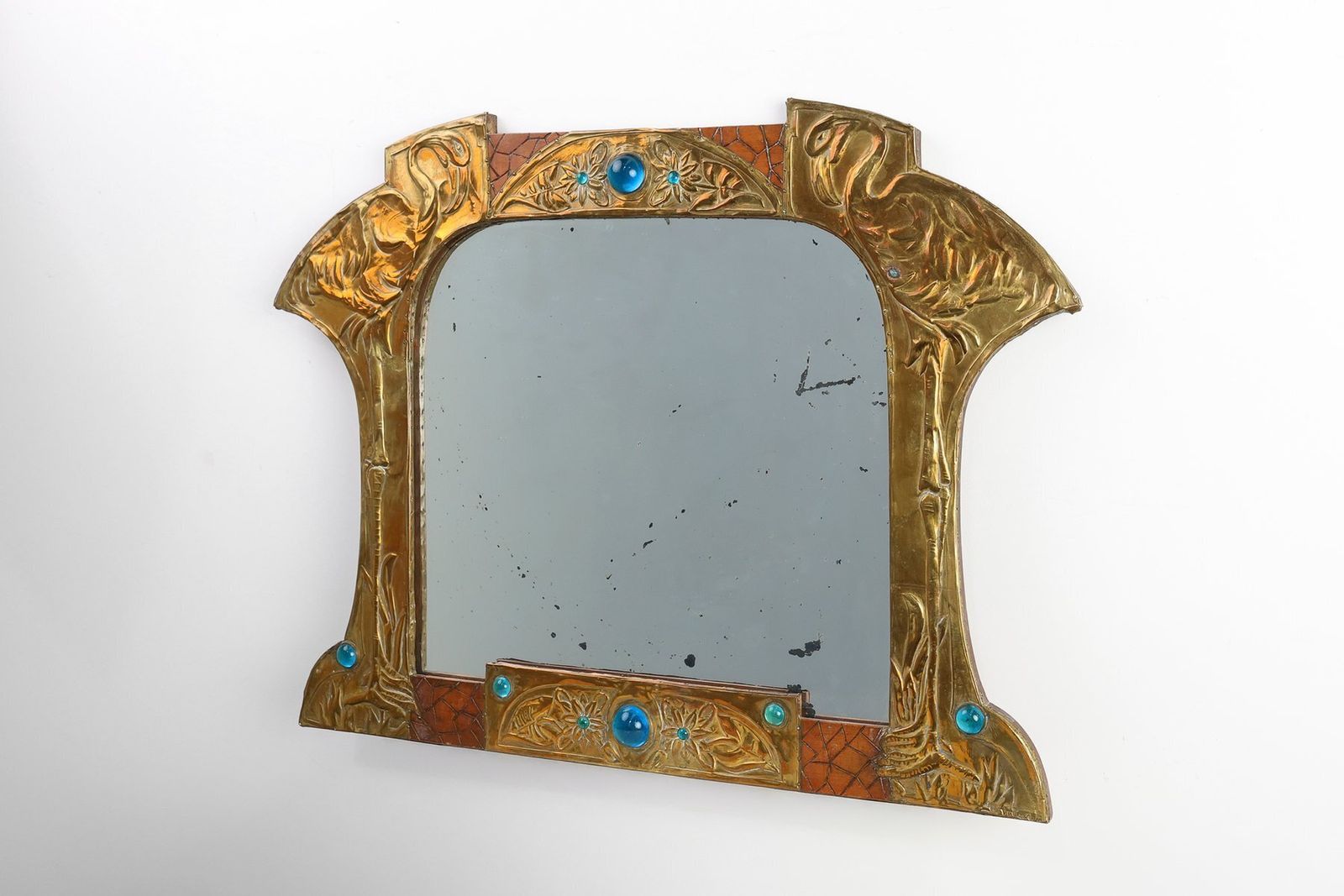 Art Nouveau Mirror In Brass And Glass From A.H. Villaket, France, 1910s photo vinterior