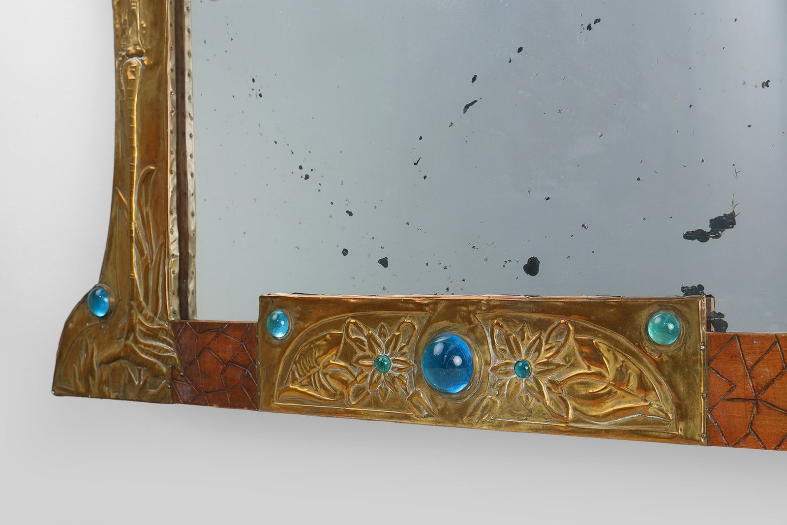 Art Nouveau Mirror In Brass And Glass From A.H. Villaket, France, 1910s photo buy