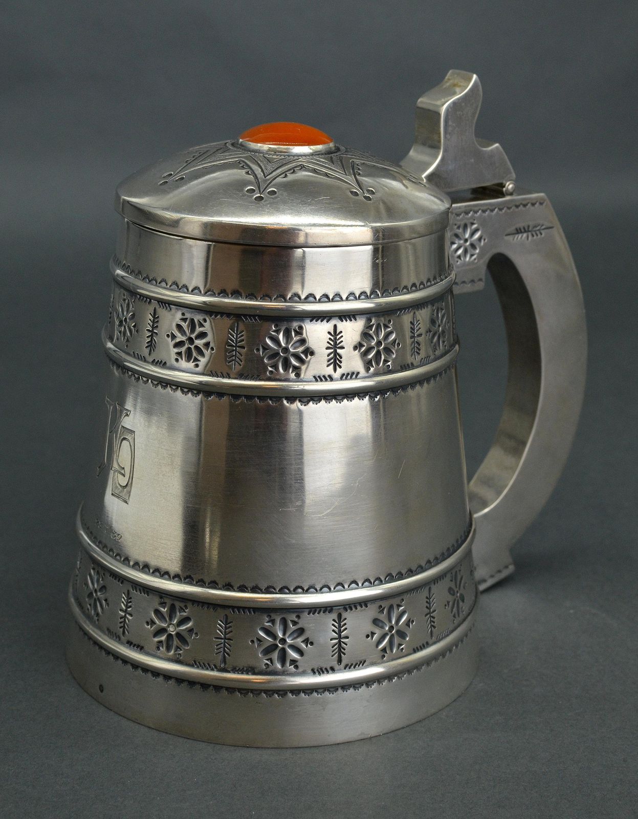 Arnold Naikasilver Beer Mug With Amber Decor In Modernist Style, 600 G. 875 Proof.1916