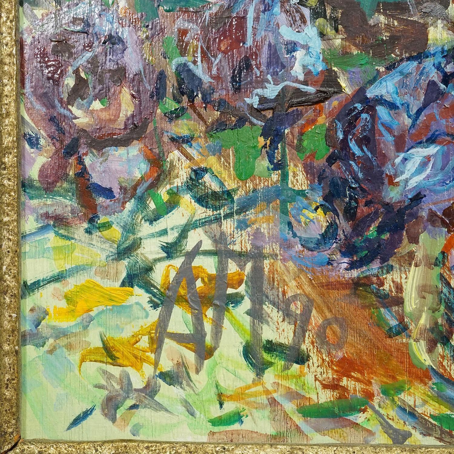 Sunflower Field With Chickens – Original Oil Painting By Alexander Michael, 1990 photo vintage