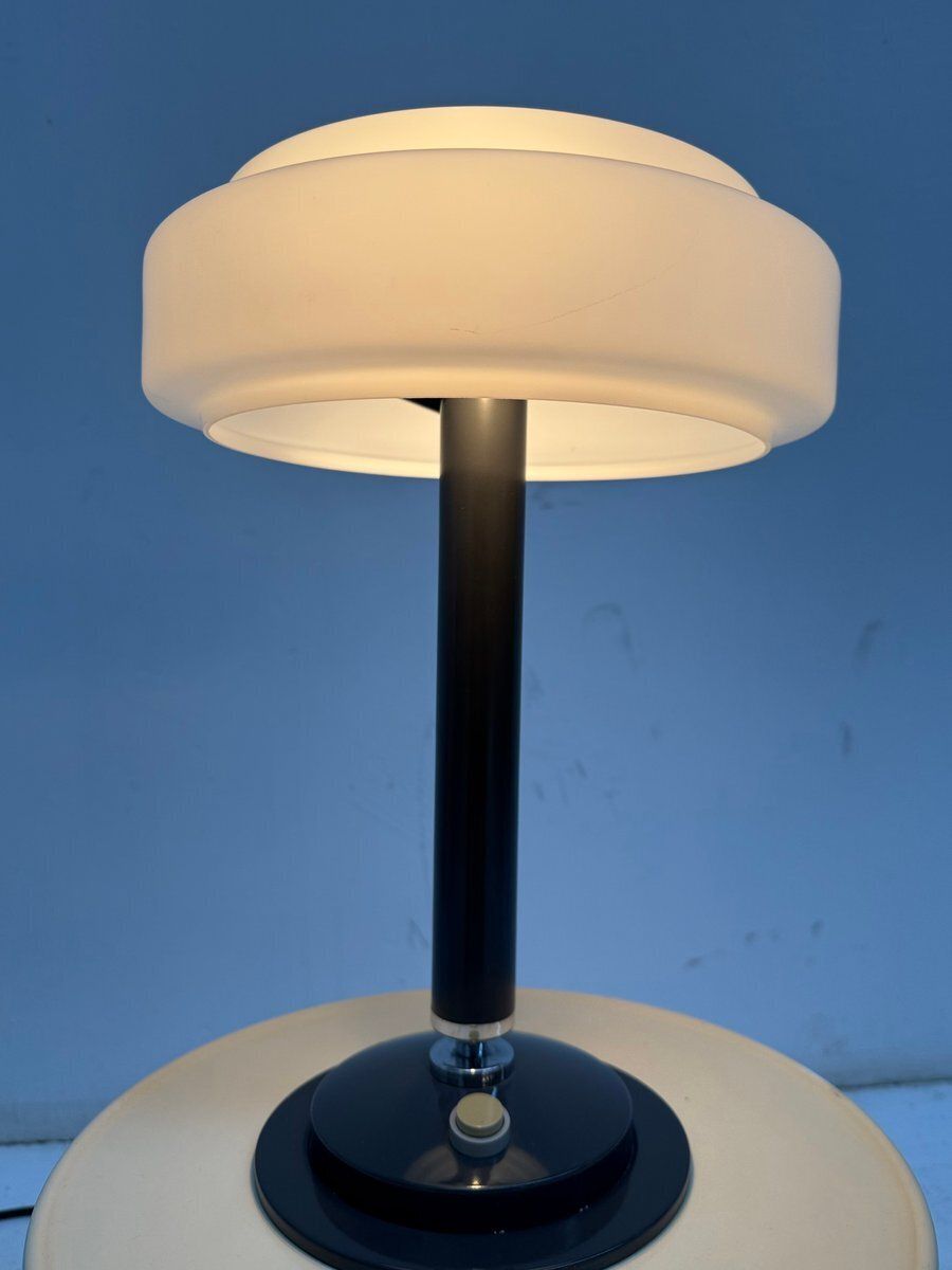 Mid Century Table Lamps In Milk Glass And Metal From Napako, Czechoslovakia,1960s, Set Of 2 photo for sale